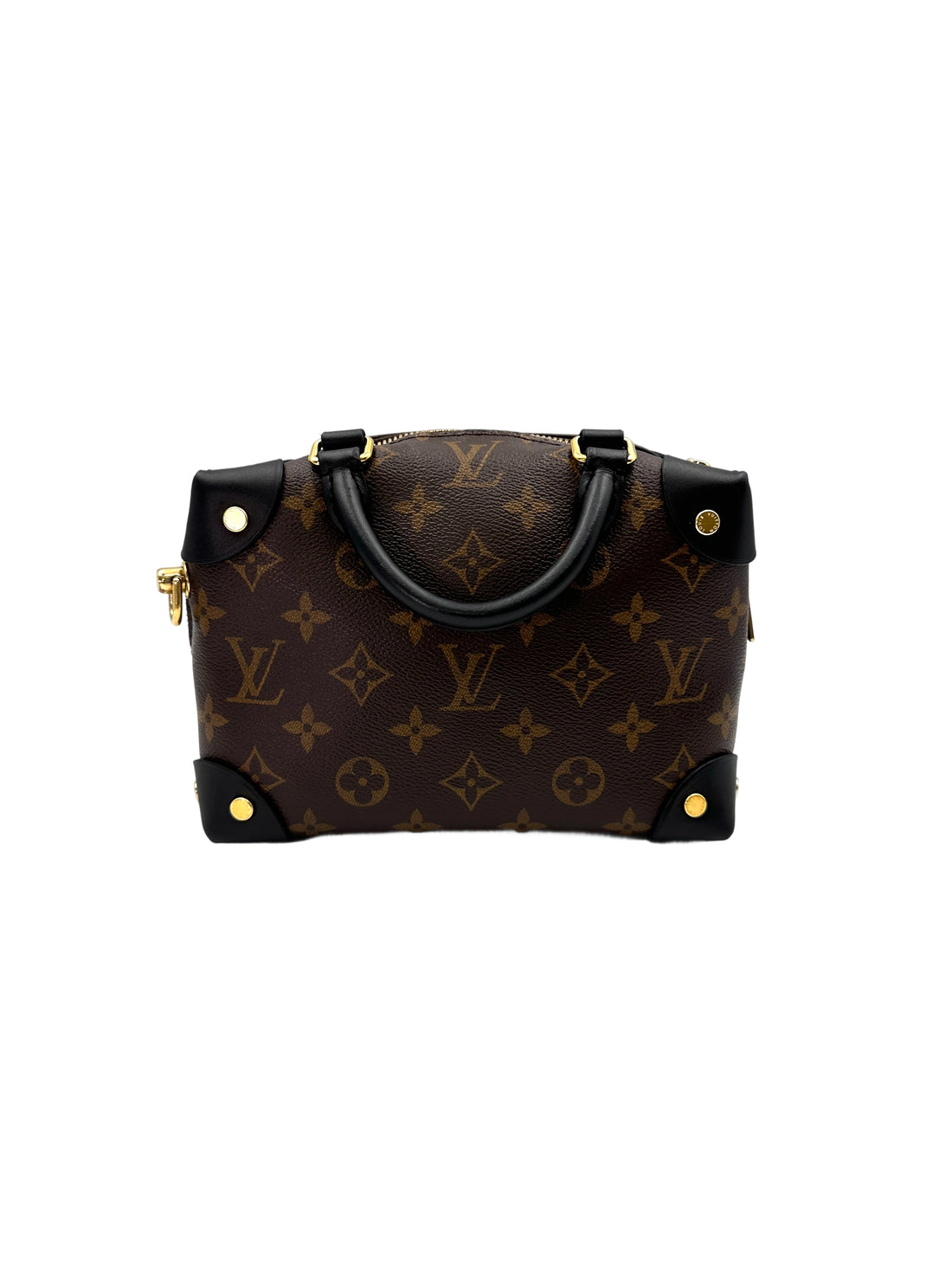 Louis Vuitton Petite Malle Souple Monogram Canvas Handle Bag With Black Leather Trim LV2365