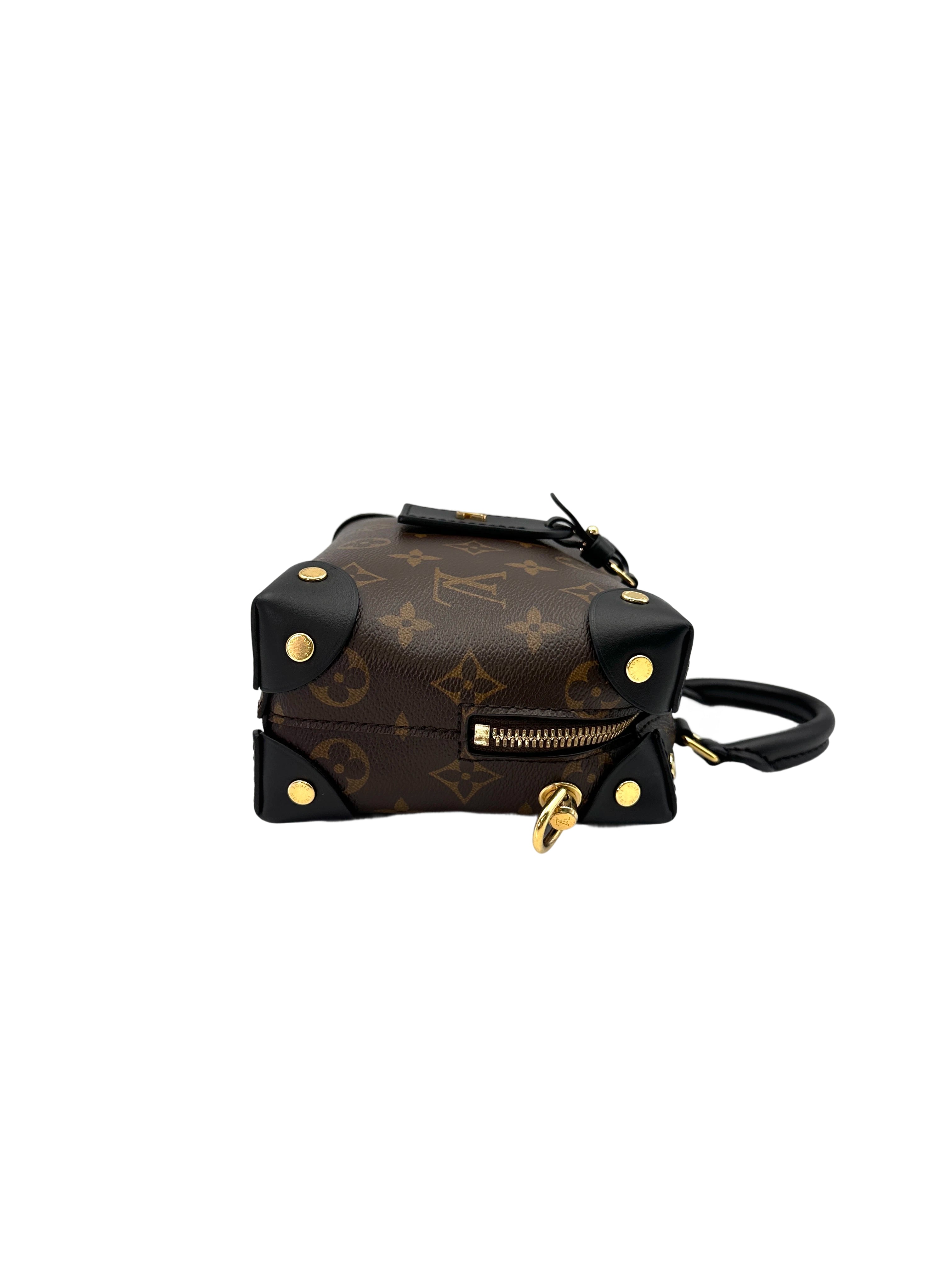 Louis Vuitton Petite Malle Souple Monogram Canvas Handle Bag With Black Leather Trim LV2365