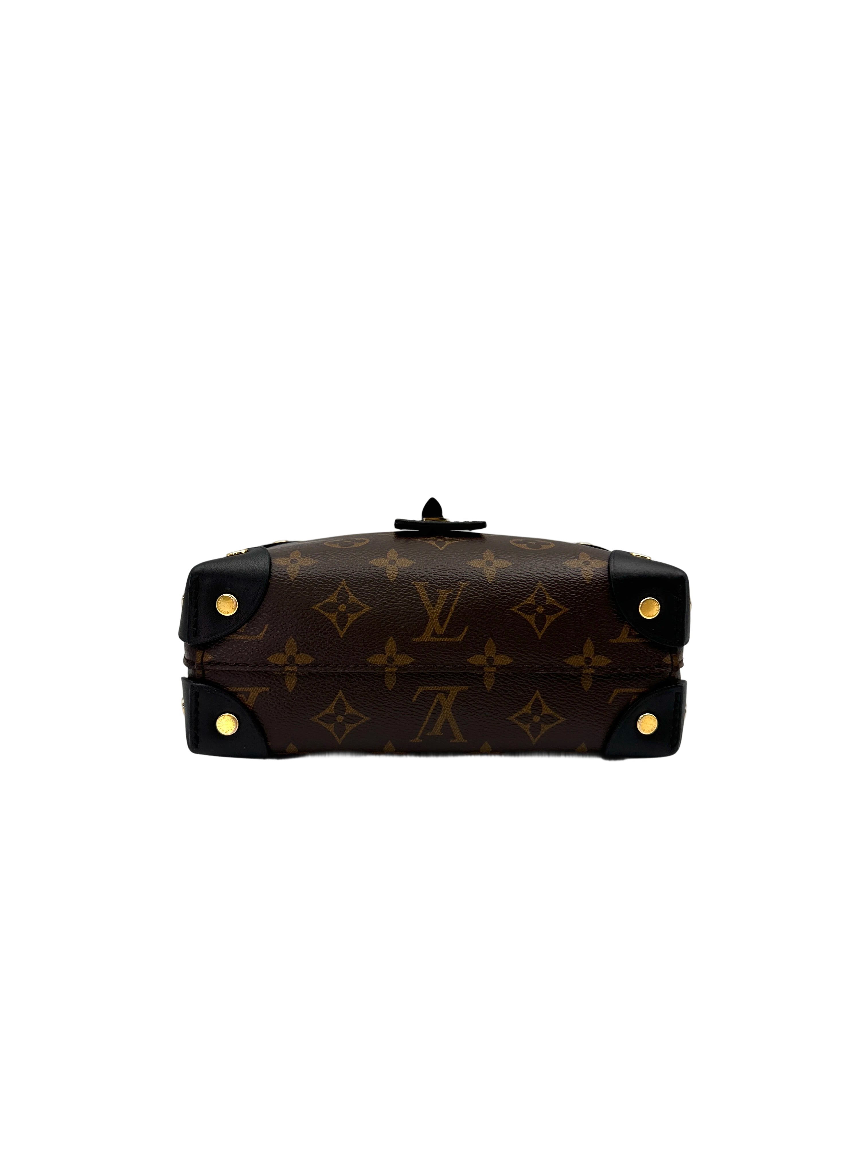 Louis Vuitton Petite Malle Souple Monogram Canvas Handle Bag With Black Leather Trim LV2365