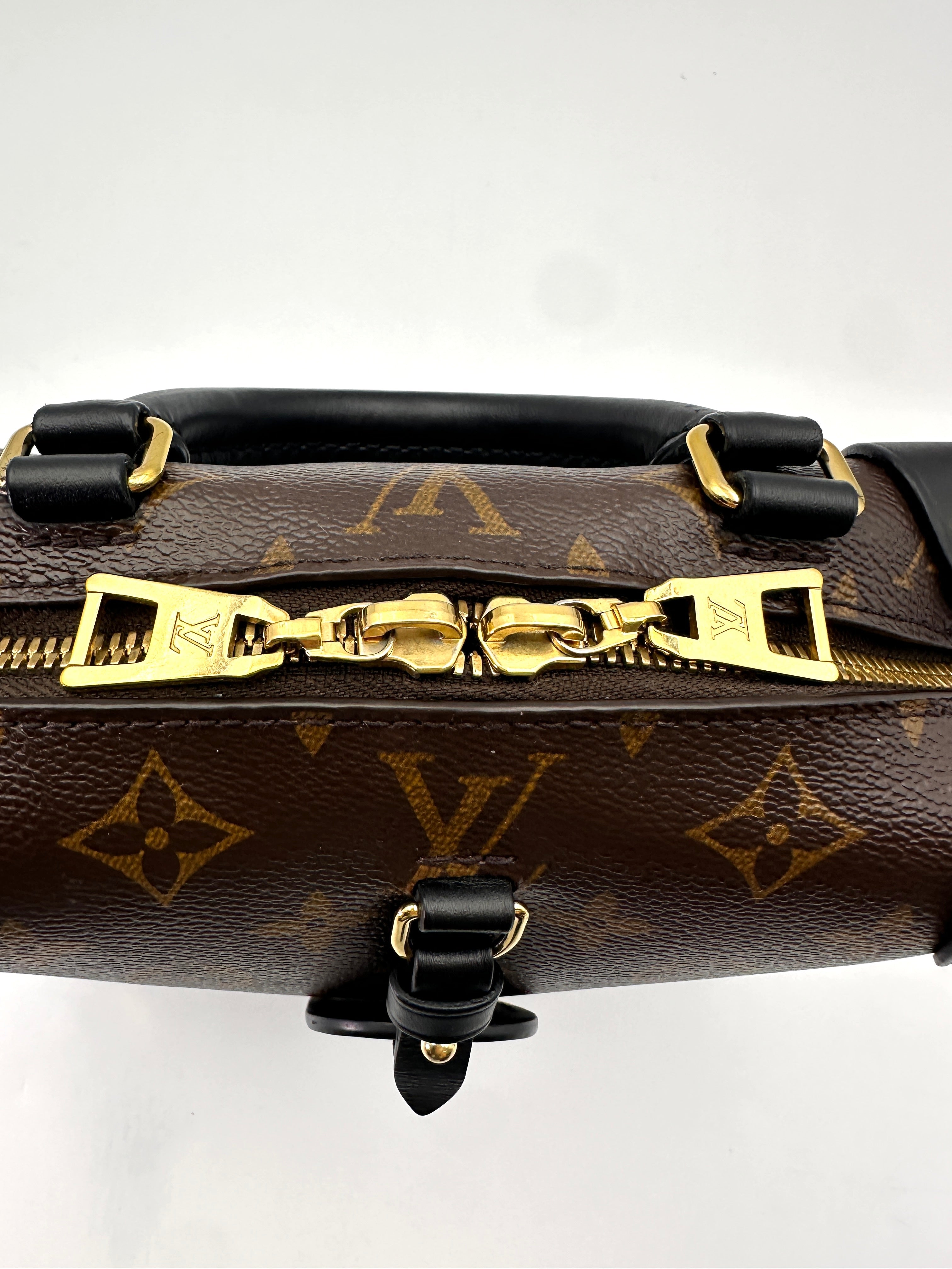 Louis Vuitton Petite Malle Souple Monogram Canvas Handle Bag With Black Leather Trim LV2365