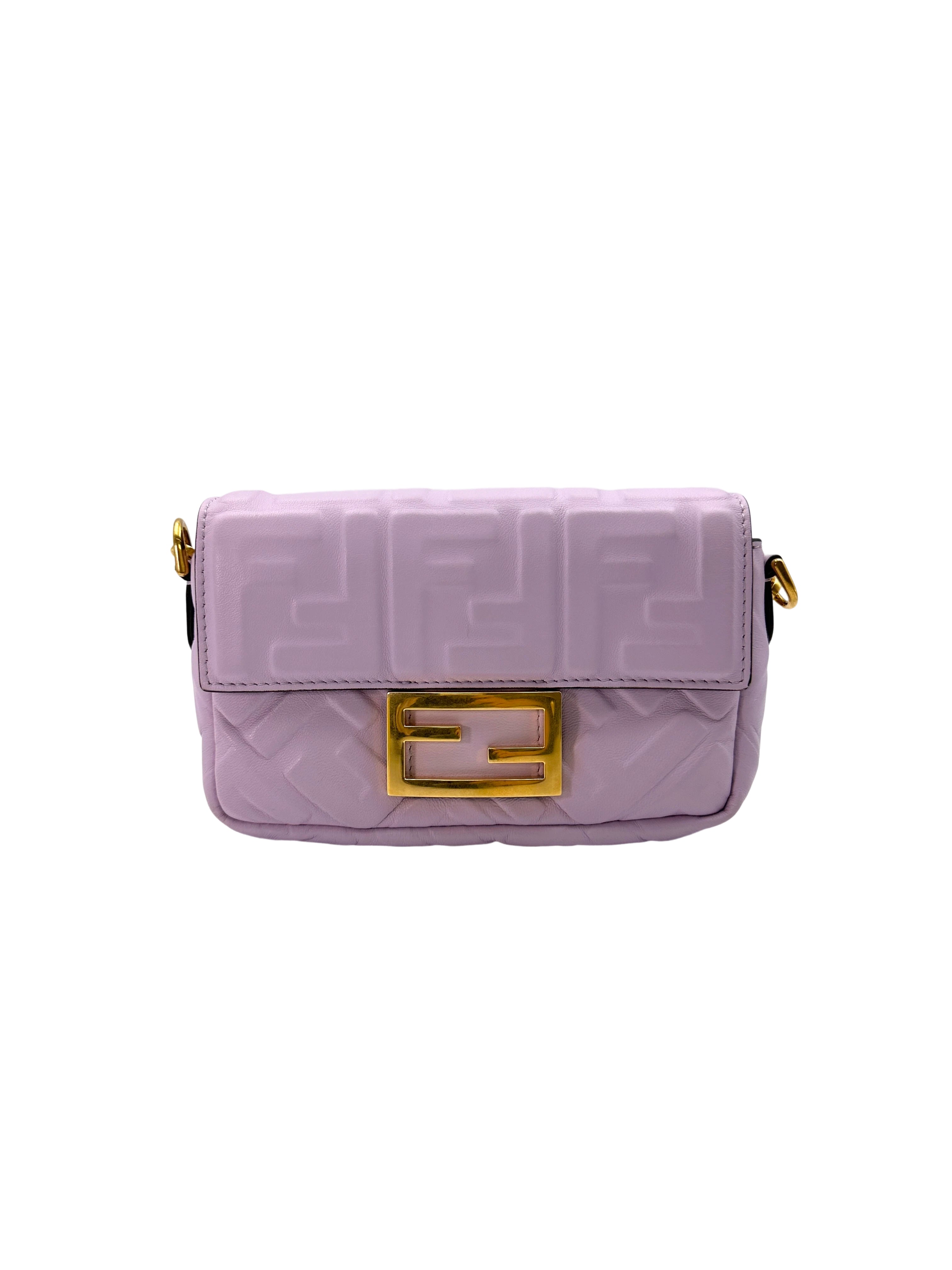 Fendi Baguette Light Purple Logo-Embossed Leather Shoulder Bag FF92