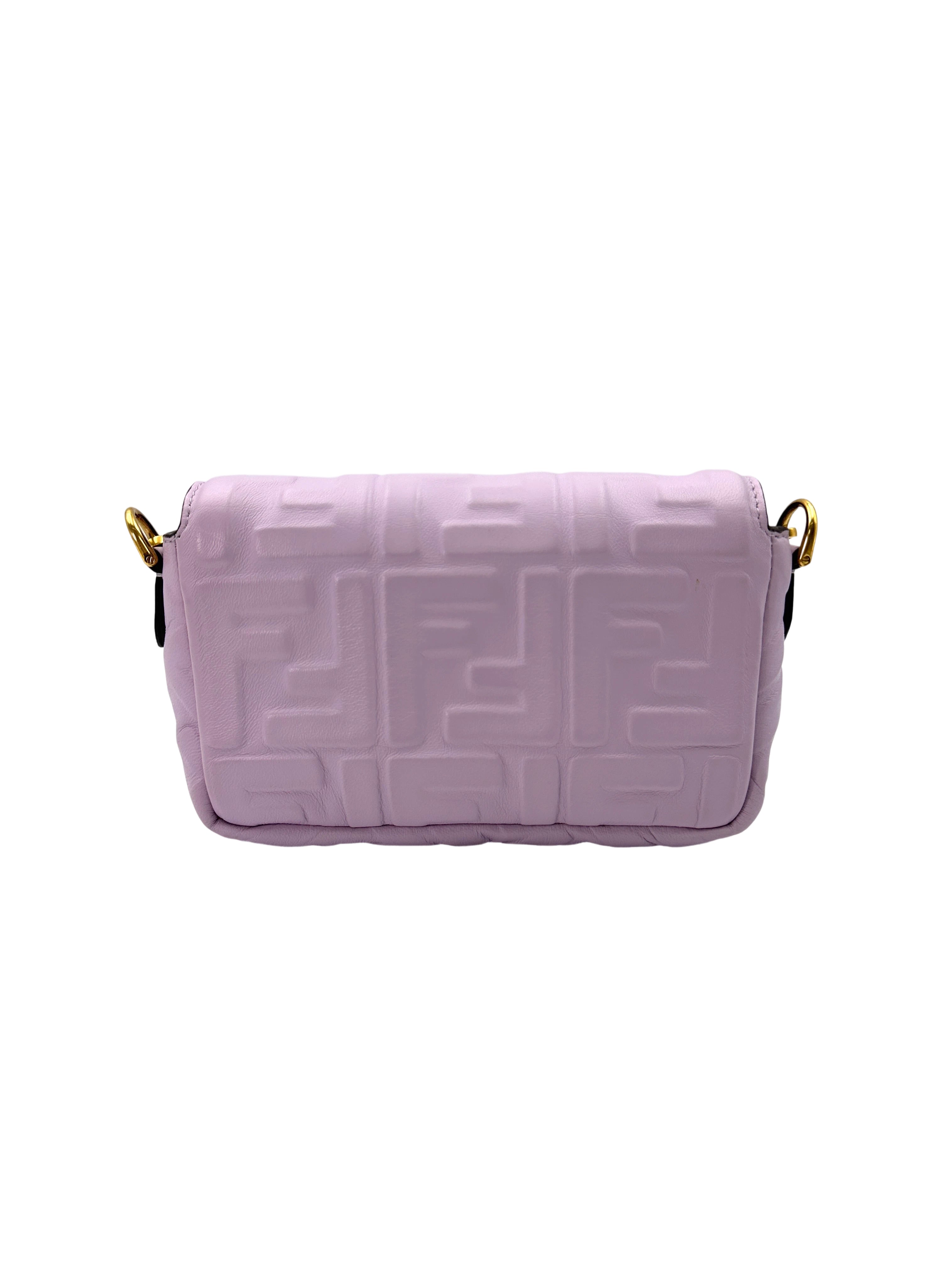 Fendi Baguette Light Purple Logo-Embossed Leather Shoulder Bag FF92
