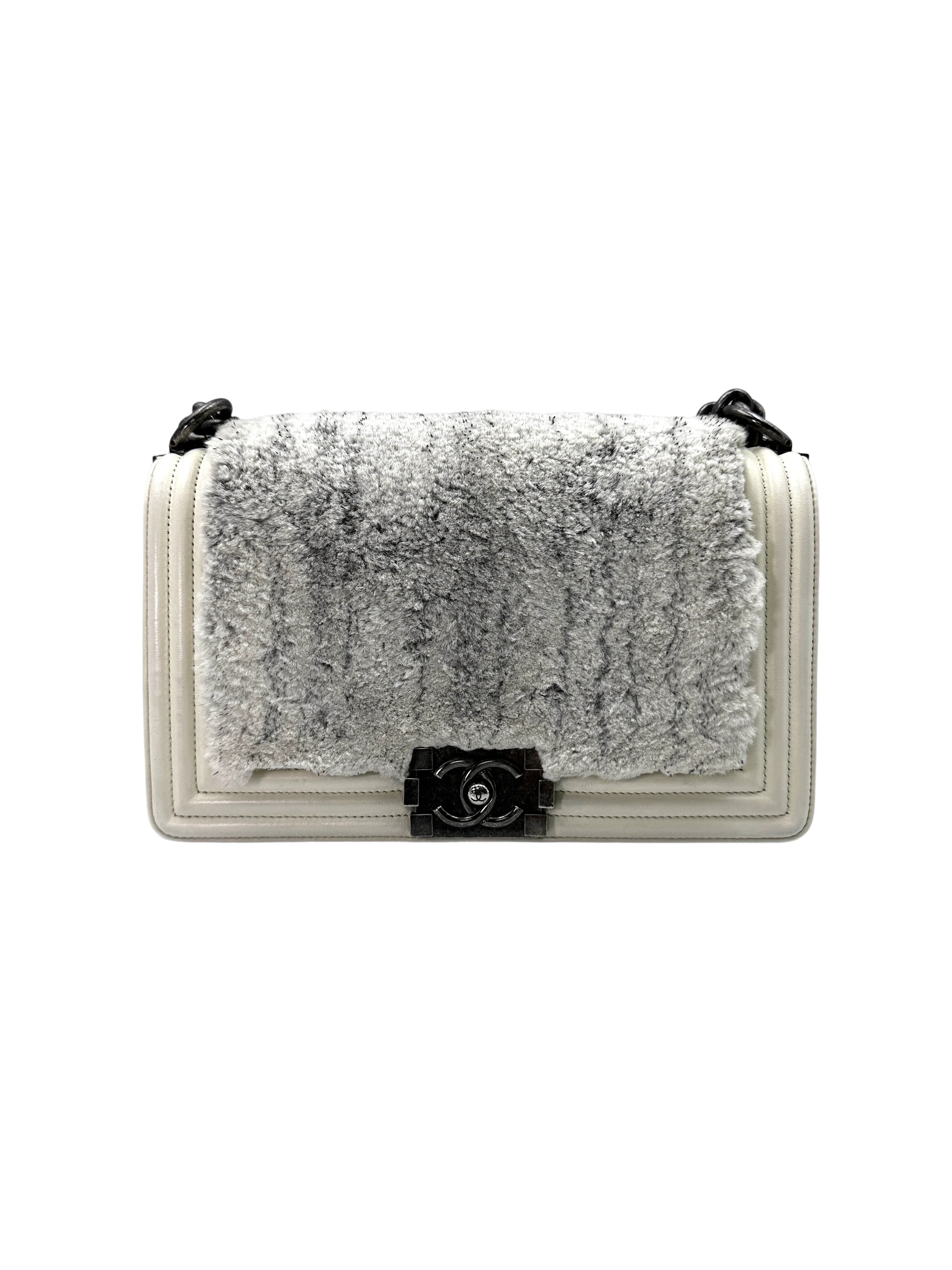 Chanel LeBoy White Shearling Leather Flap Bag With Gold Hardware(21***59) CC1679