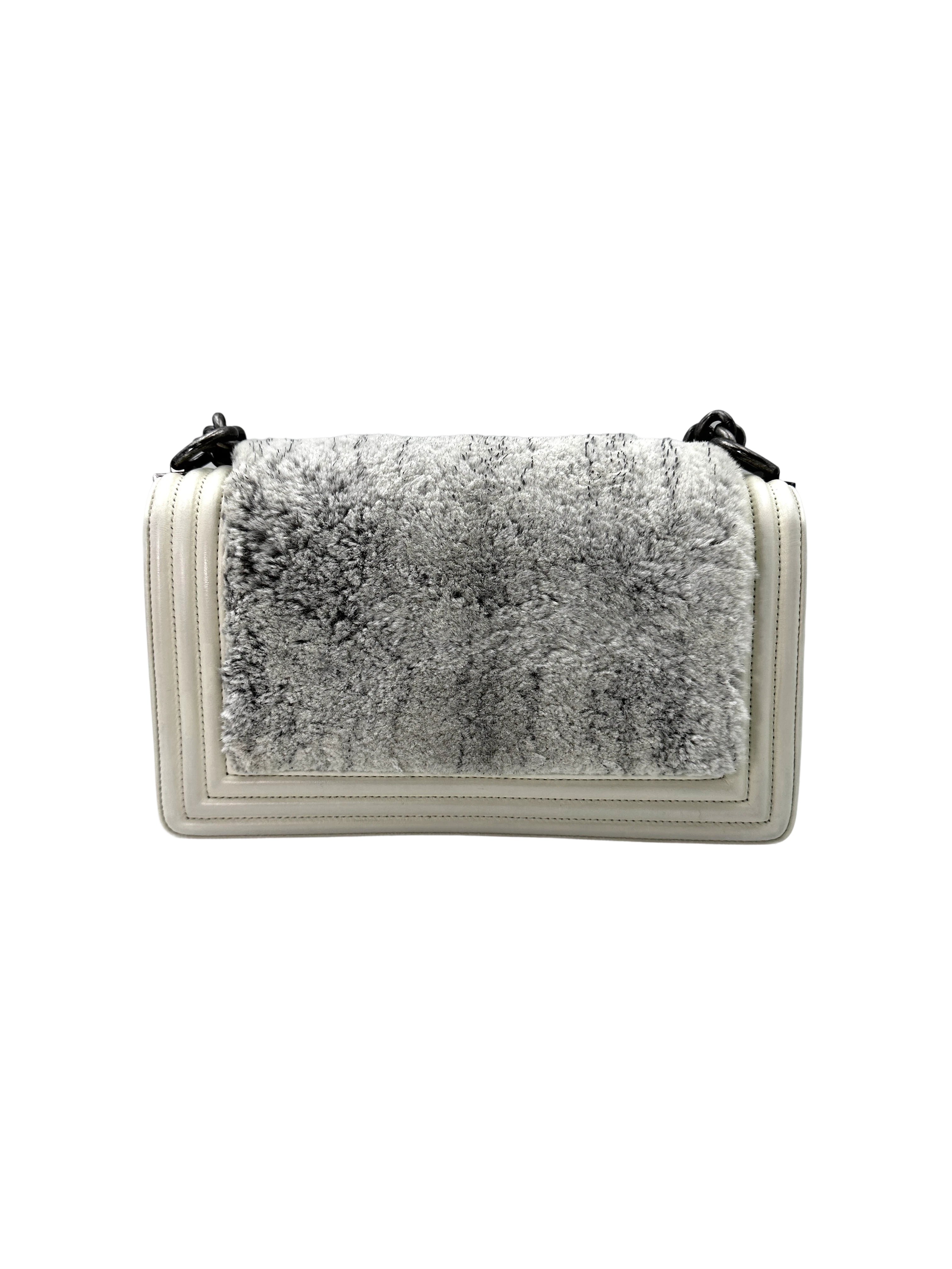 Chanel LeBoy White Shearling Leather Flap Bag With Gold Hardware(21***59) CC1679