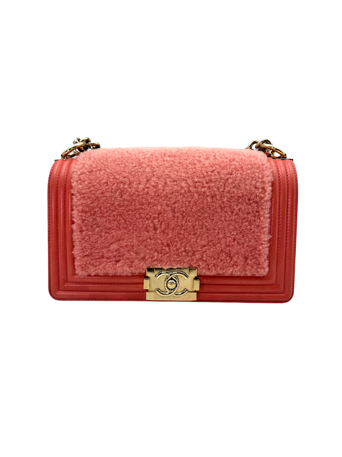Chanel LeBoy Red Shearling Leather Flap Bag With Gold Hardware(23***30) CC1682