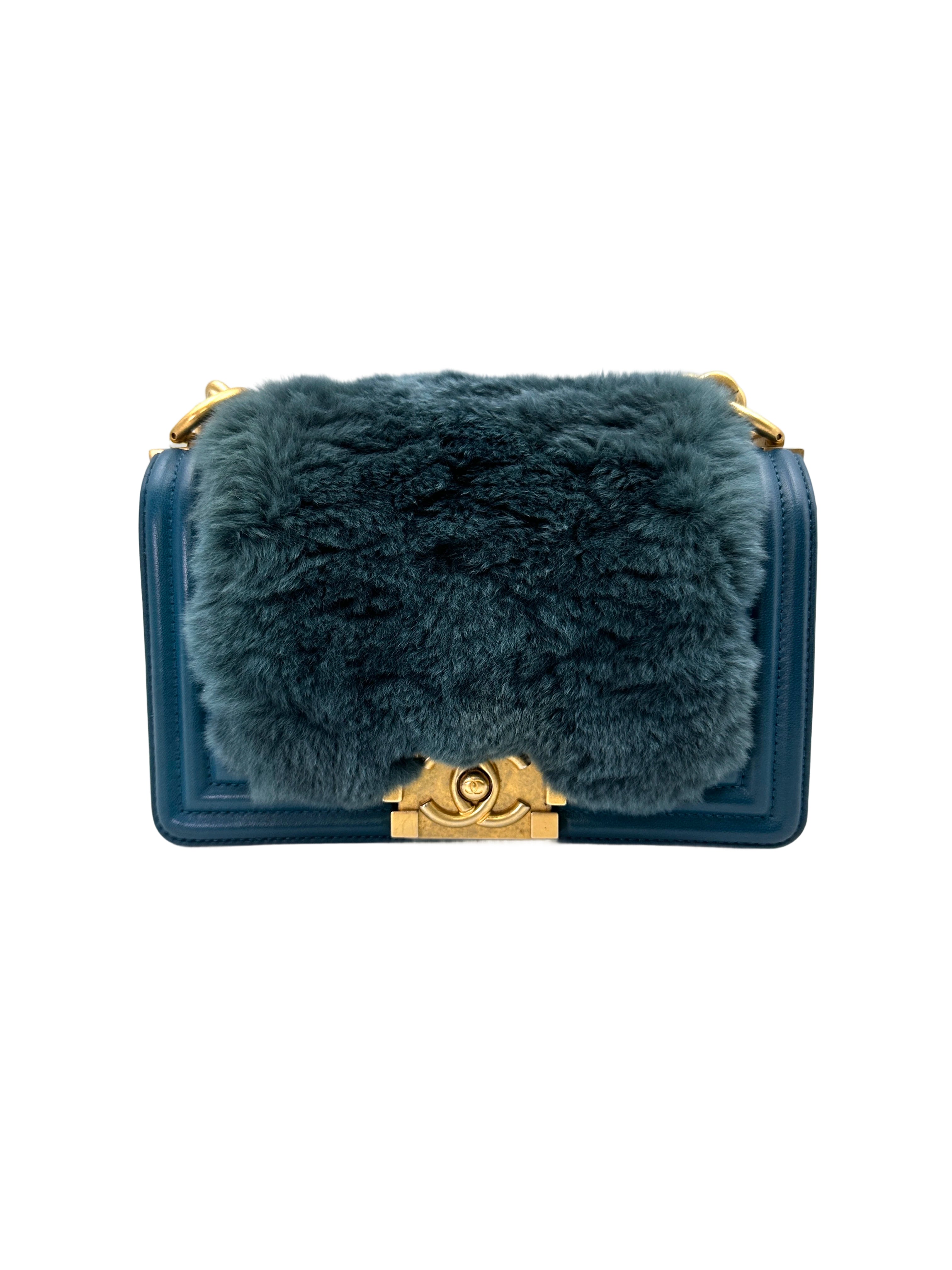 Chanel LeBoy Blue Shearling Lambskin Flap Bag With Gold Hardware(24***00) CC1676