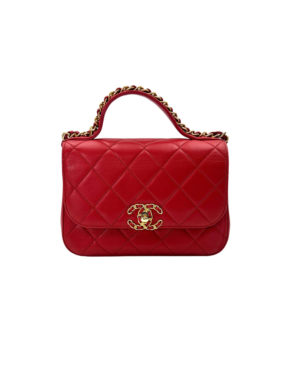 Chanel Red Quilted Leather Infinity Chain Top Handle Bag(28***11) CC1678