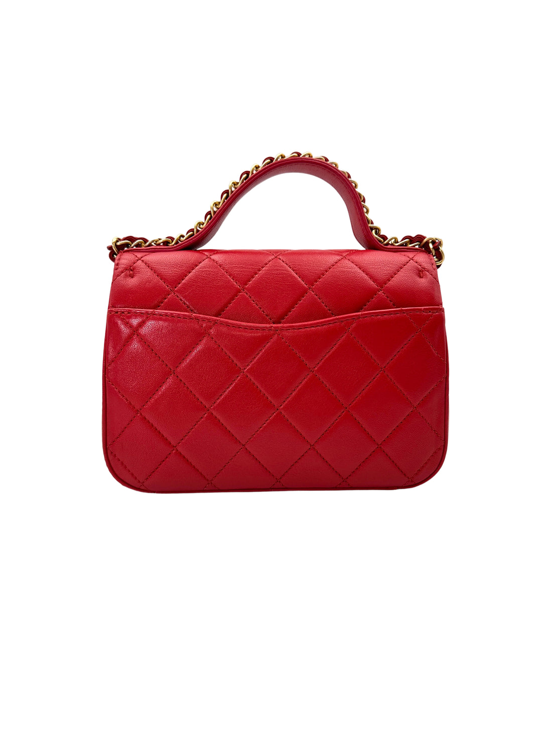 Chanel Red Quilted Leather Infinity Chain Top Handle Bag(28***11) CC1678