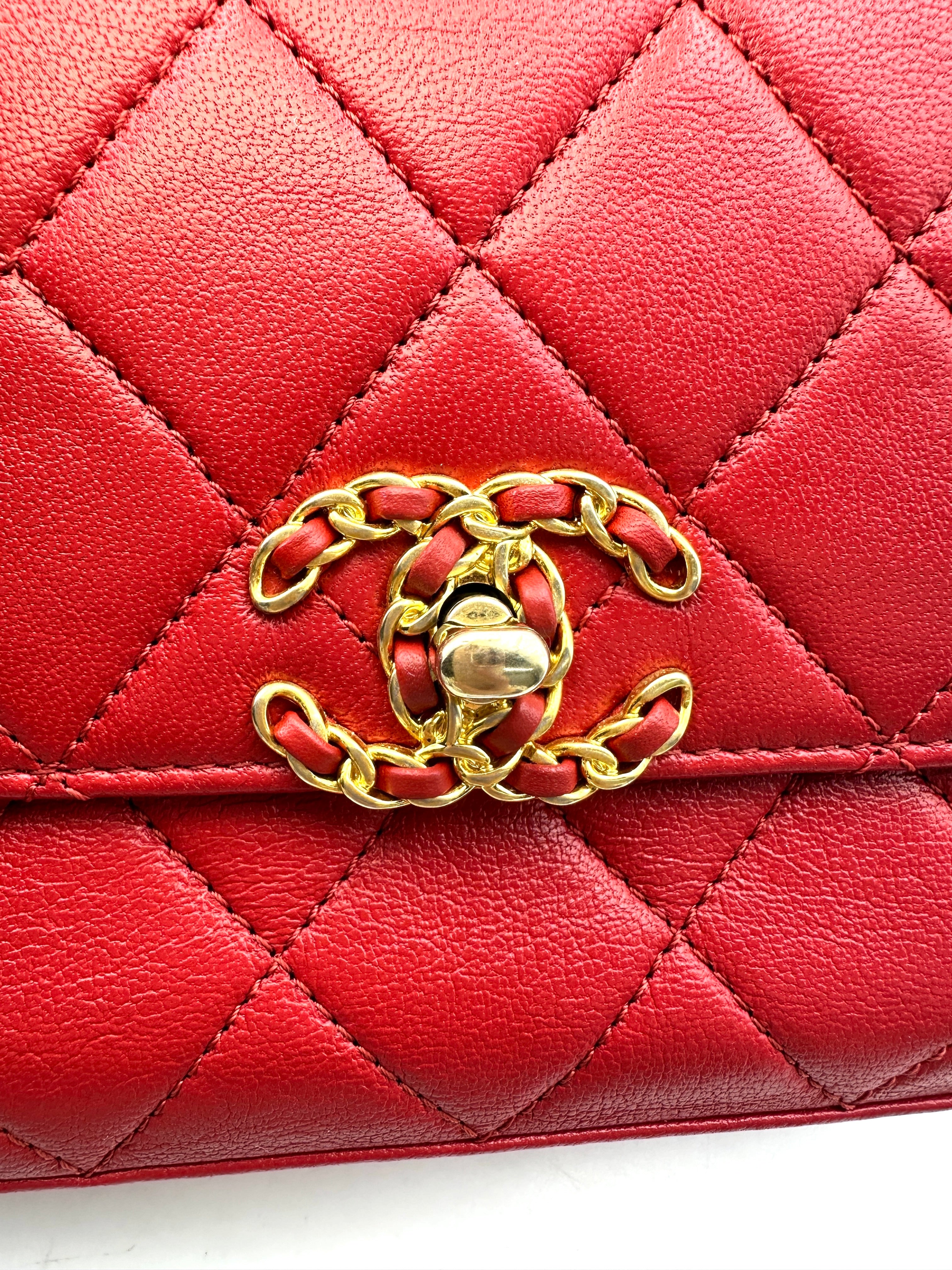 Chanel Red Quilted Leather Infinity Chain Top Handle Bag(28***11) CC1678