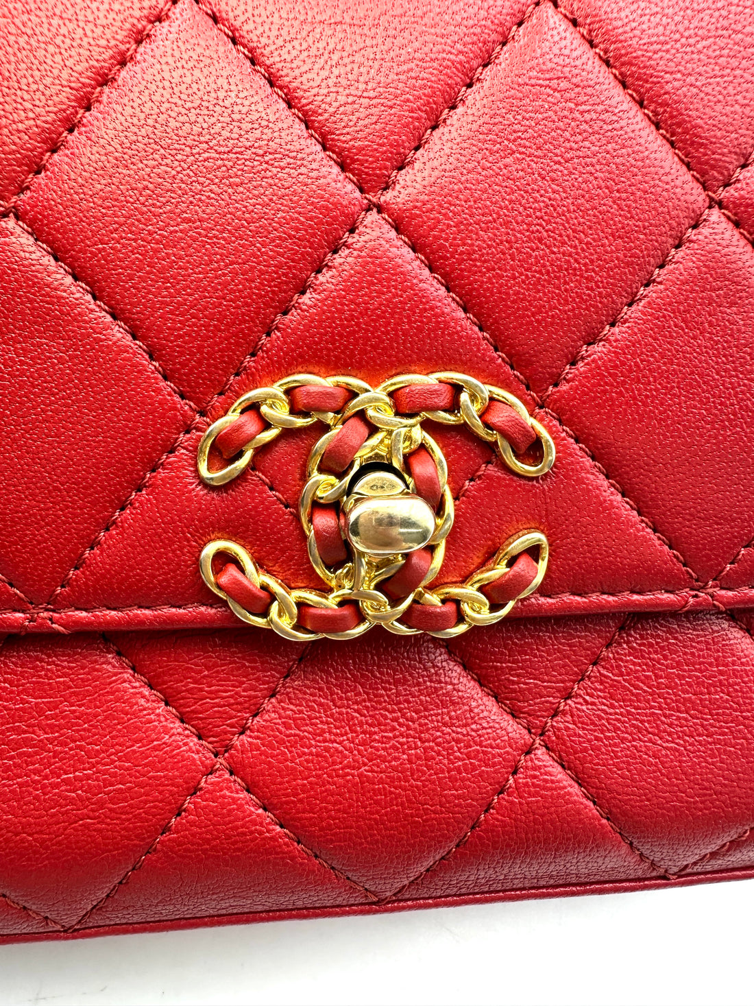 Chanel Red Quilted Leather Infinity Chain Top Handle Bag(28***11) CC1678