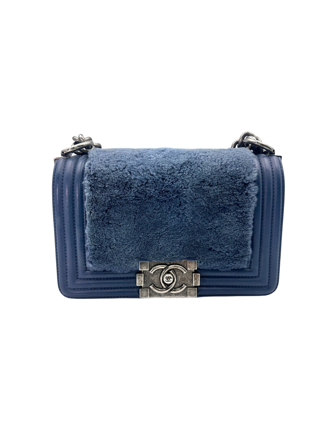 Chanel LeBoy Navy Shearling Leather Flap Bag With Gold Hardware(18***32) CC1681