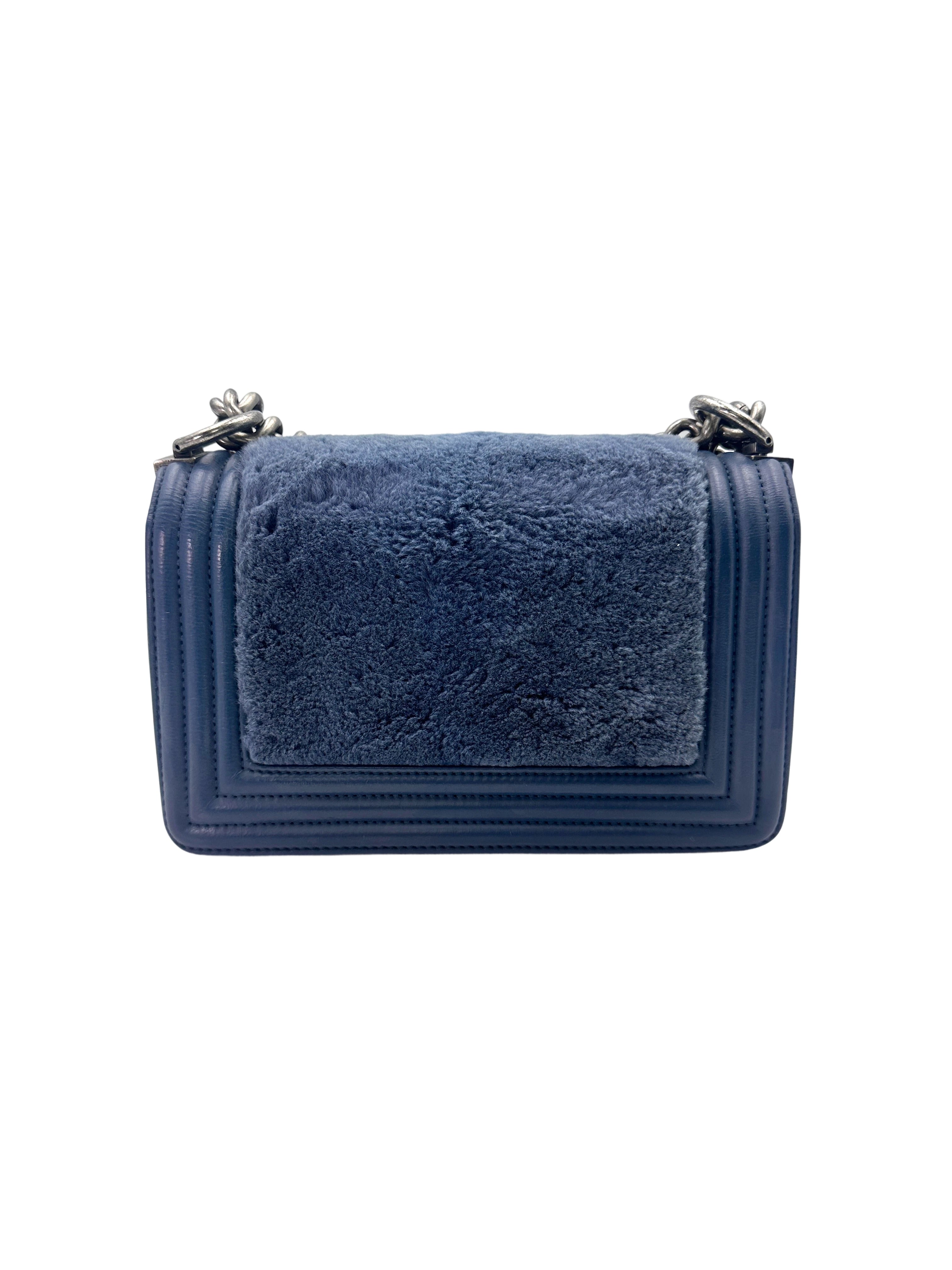Chanel LeBoy Navy Shearling Leather Flap Bag With Gold Hardware(18***32) CC1681