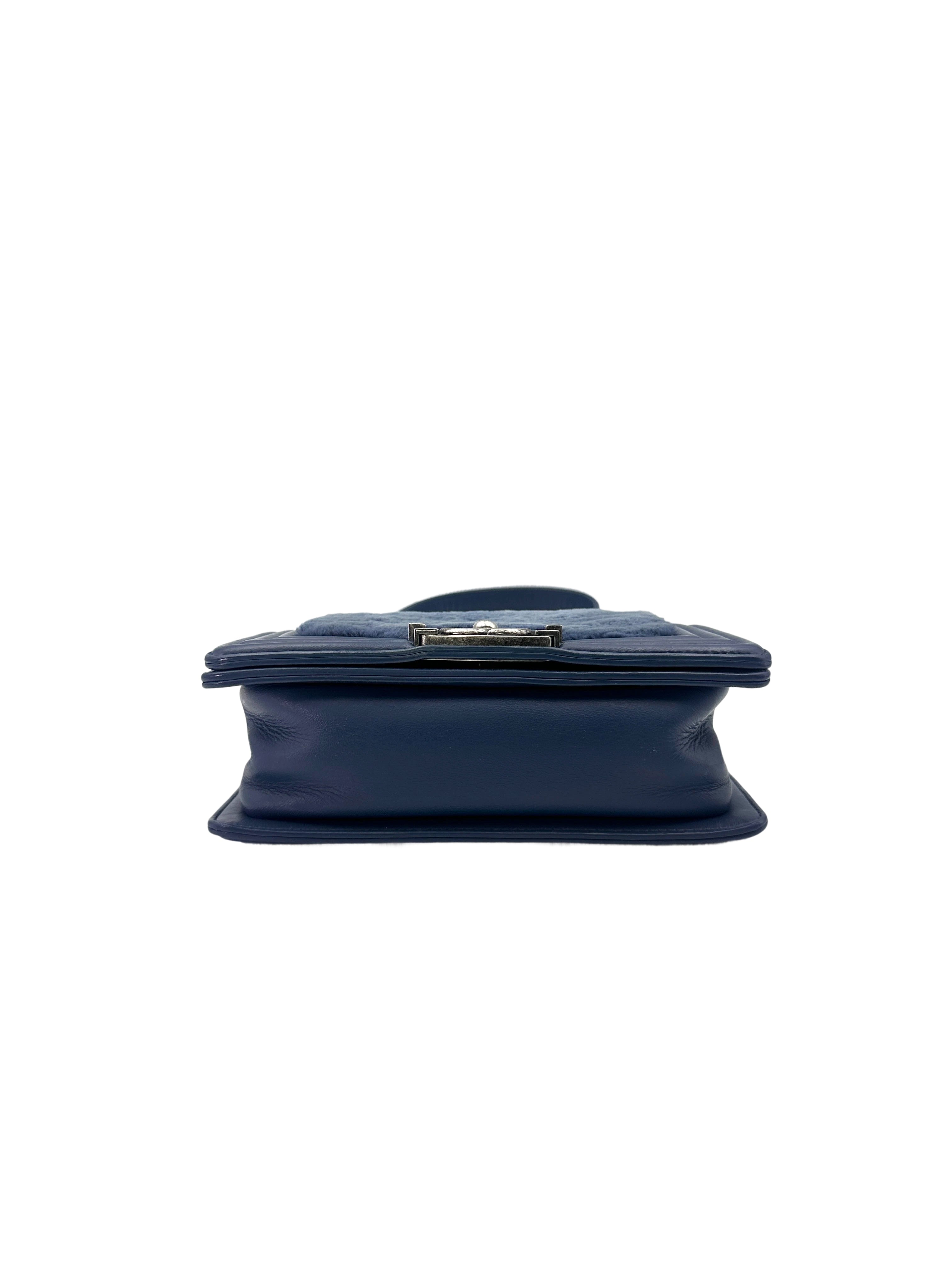 Chanel LeBoy Navy Shearling Leather Flap Bag With Gold Hardware(18***32) CC1681