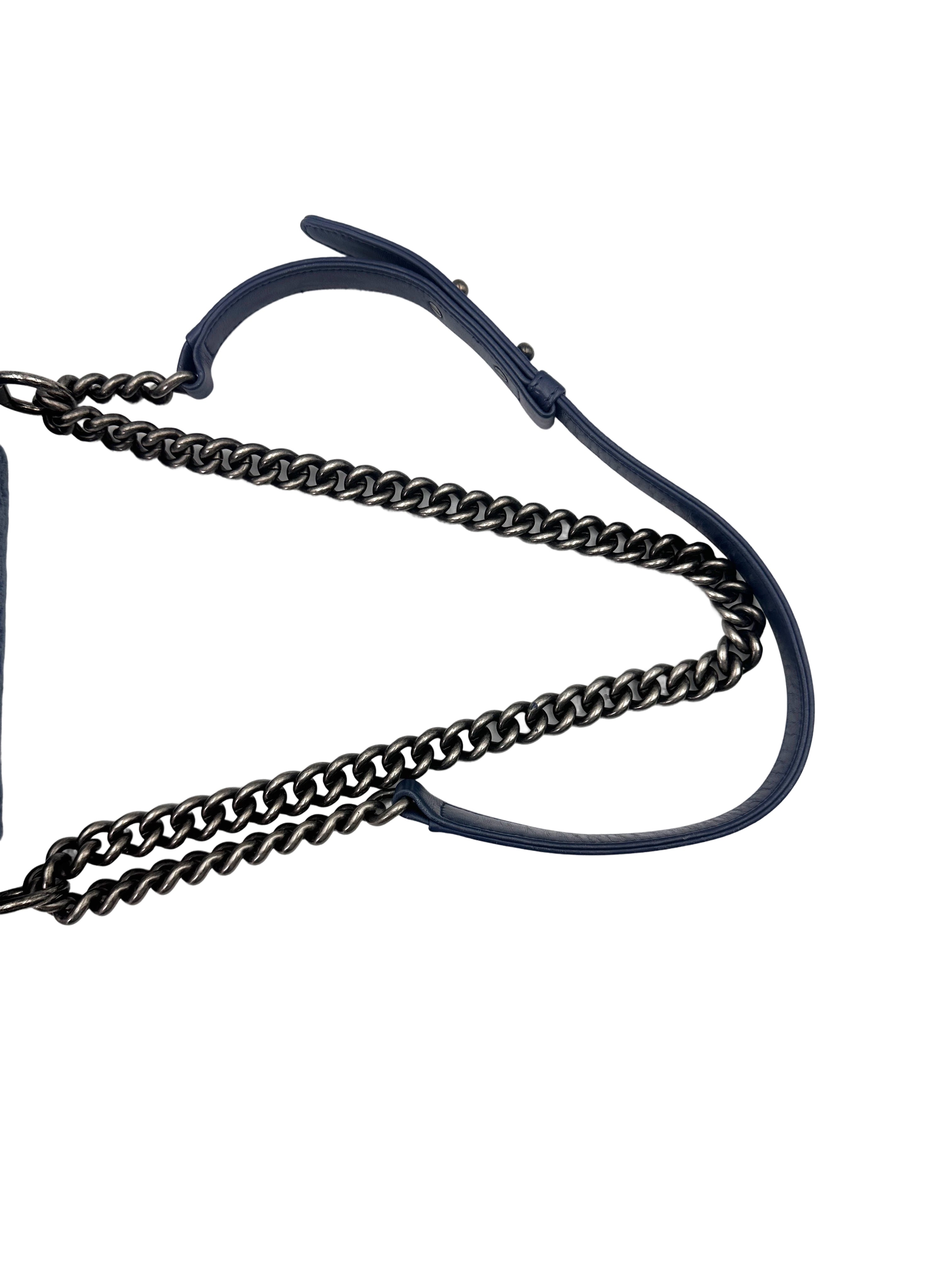 Chanel LeBoy Navy Shearling Leather Flap Bag With Gold Hardware(18***32) CC1681