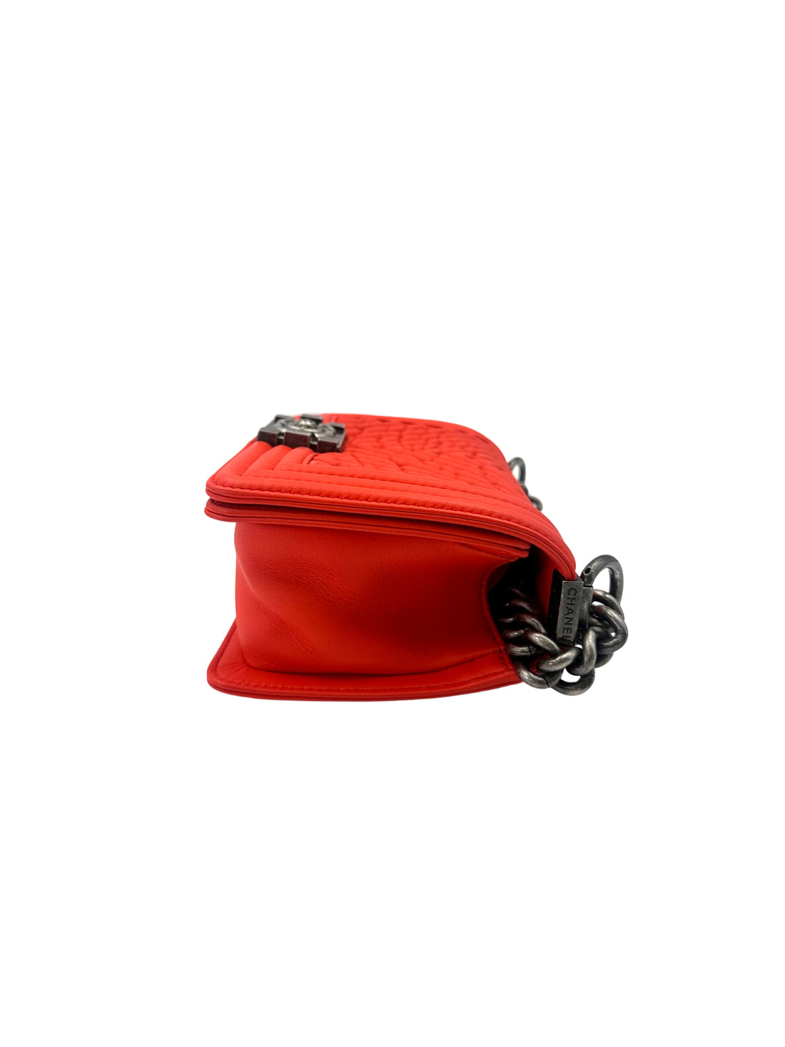 Chanel LeBoy Orange Chevron Quilted Calfskin Small Size Flap Bag With Silver Buckle(20***13) CC1687
