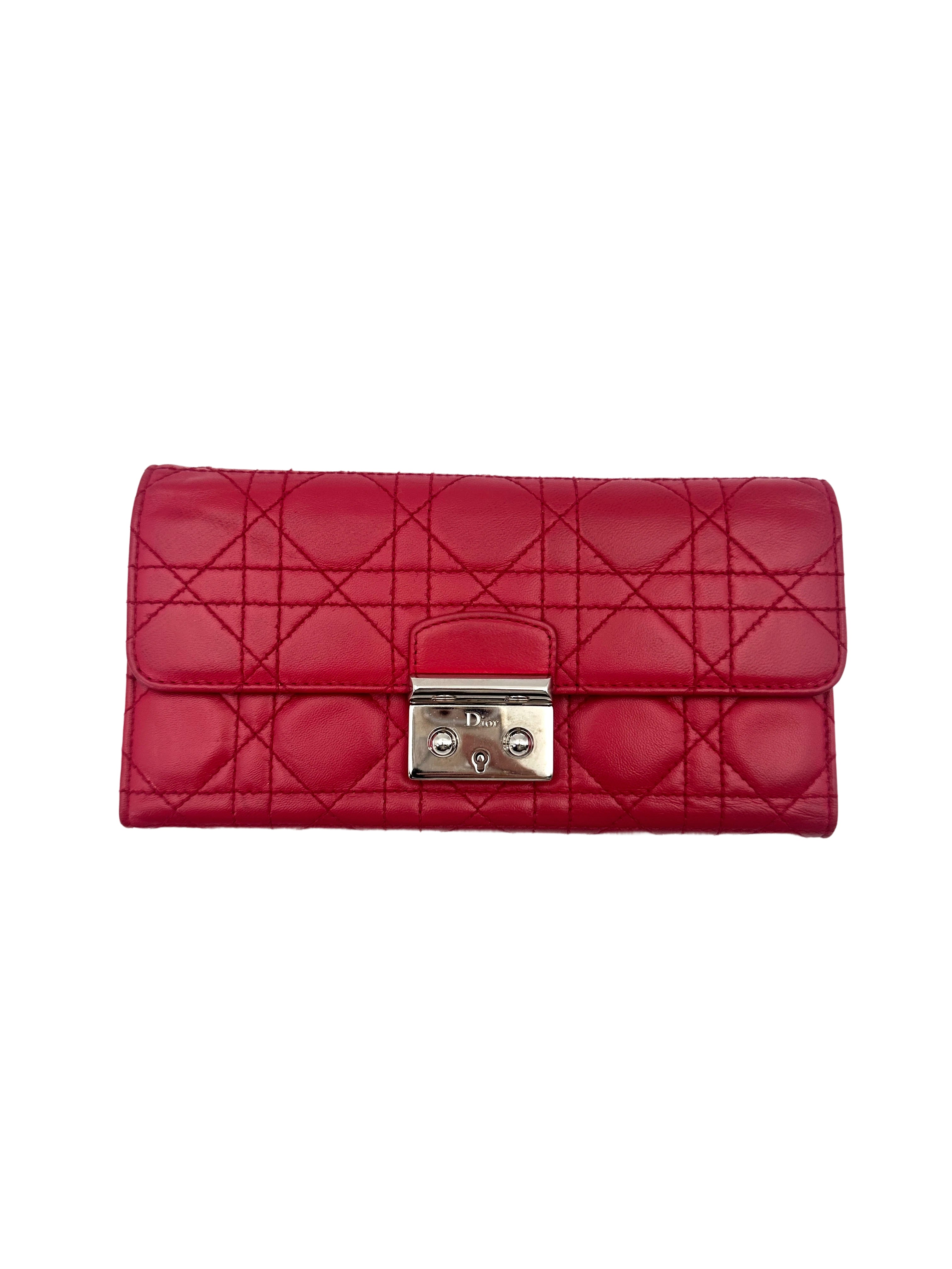 Christian Dior Miss Dior Red Cannage Quilted Leather Long Wallet DR644