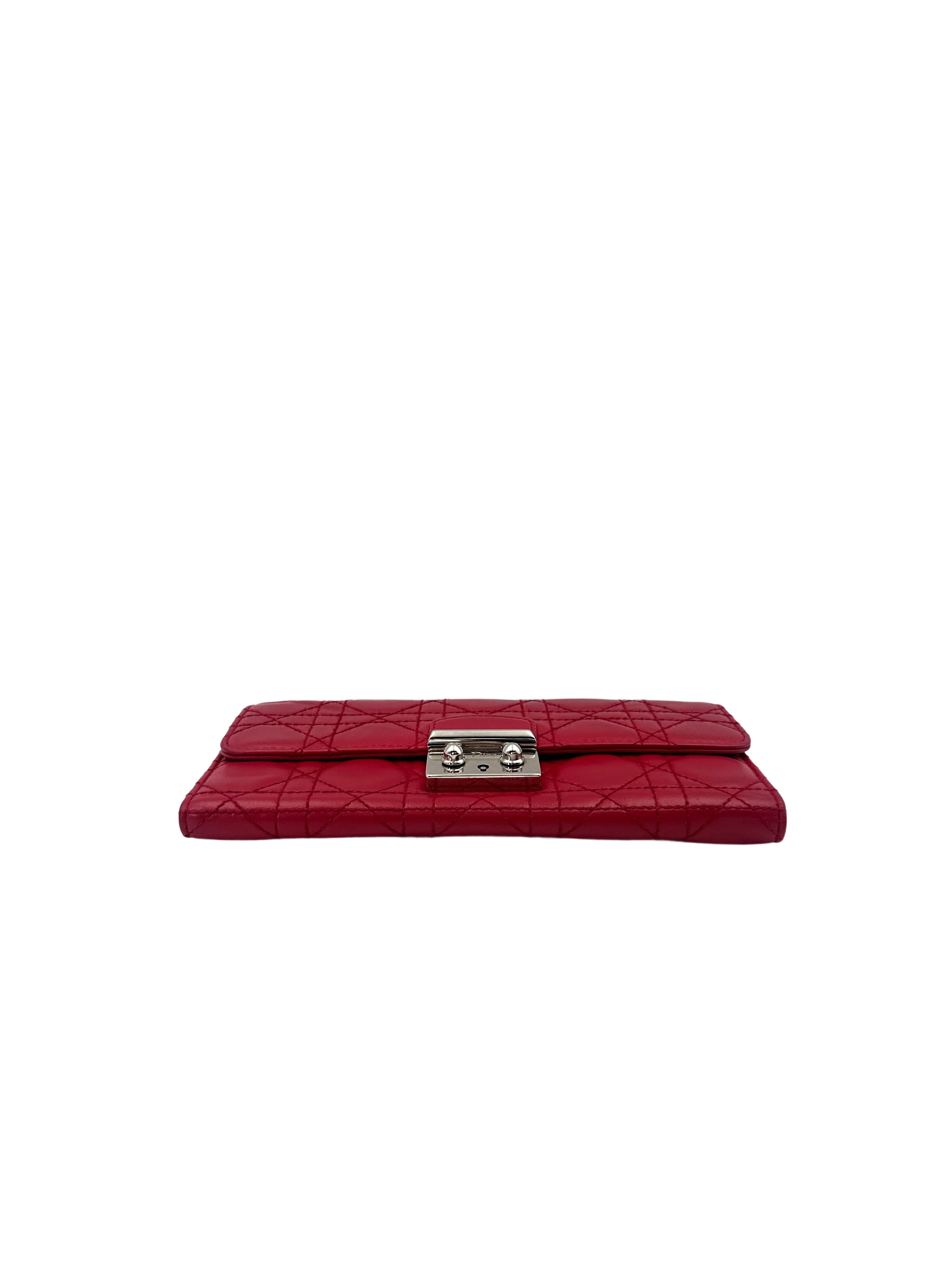 Christian Dior Miss Dior Red Cannage Quilted Leather Long Wallet DR644
