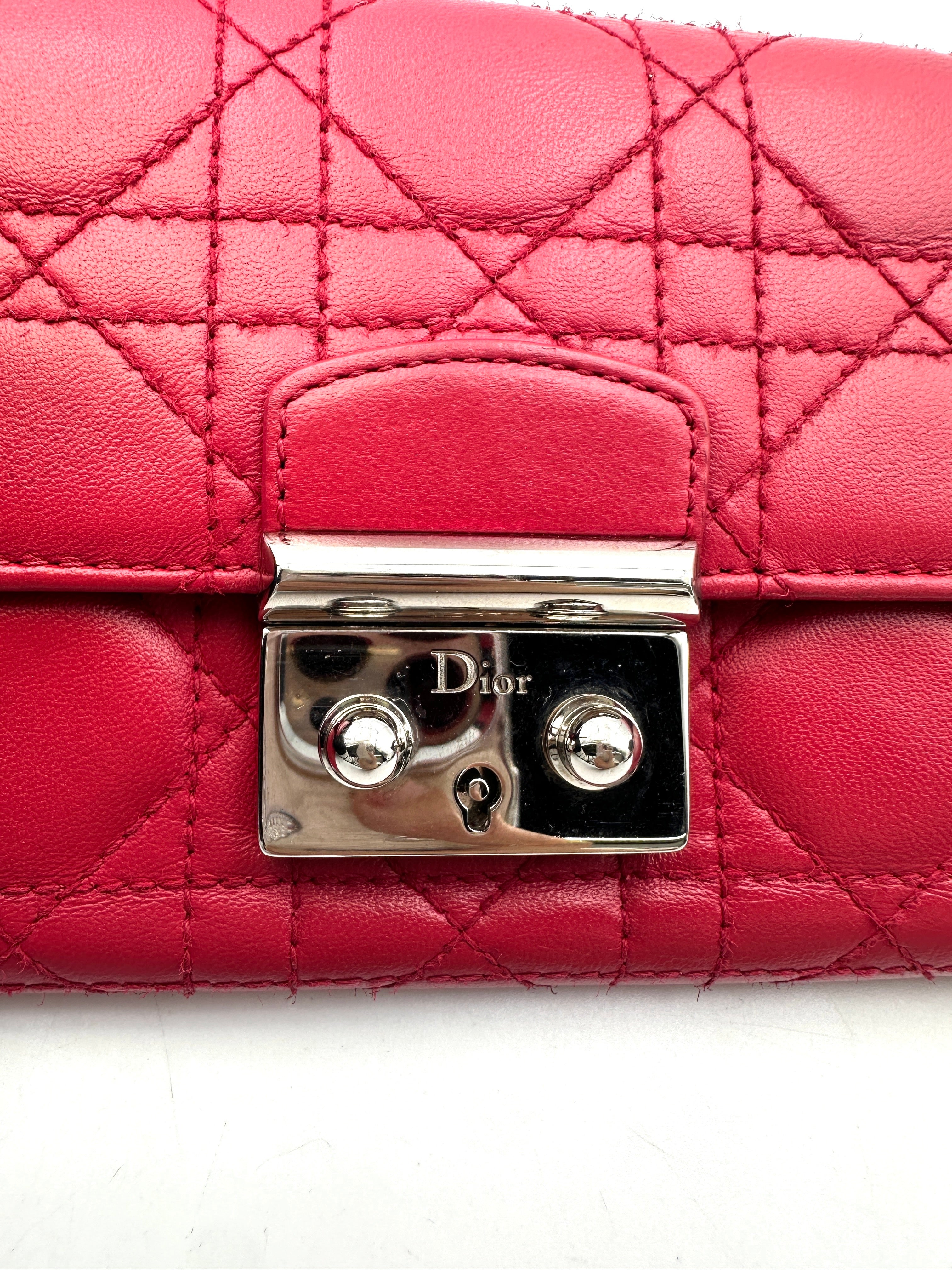 Christian Dior Miss Dior Red Cannage Quilted Leather Long Wallet DR644