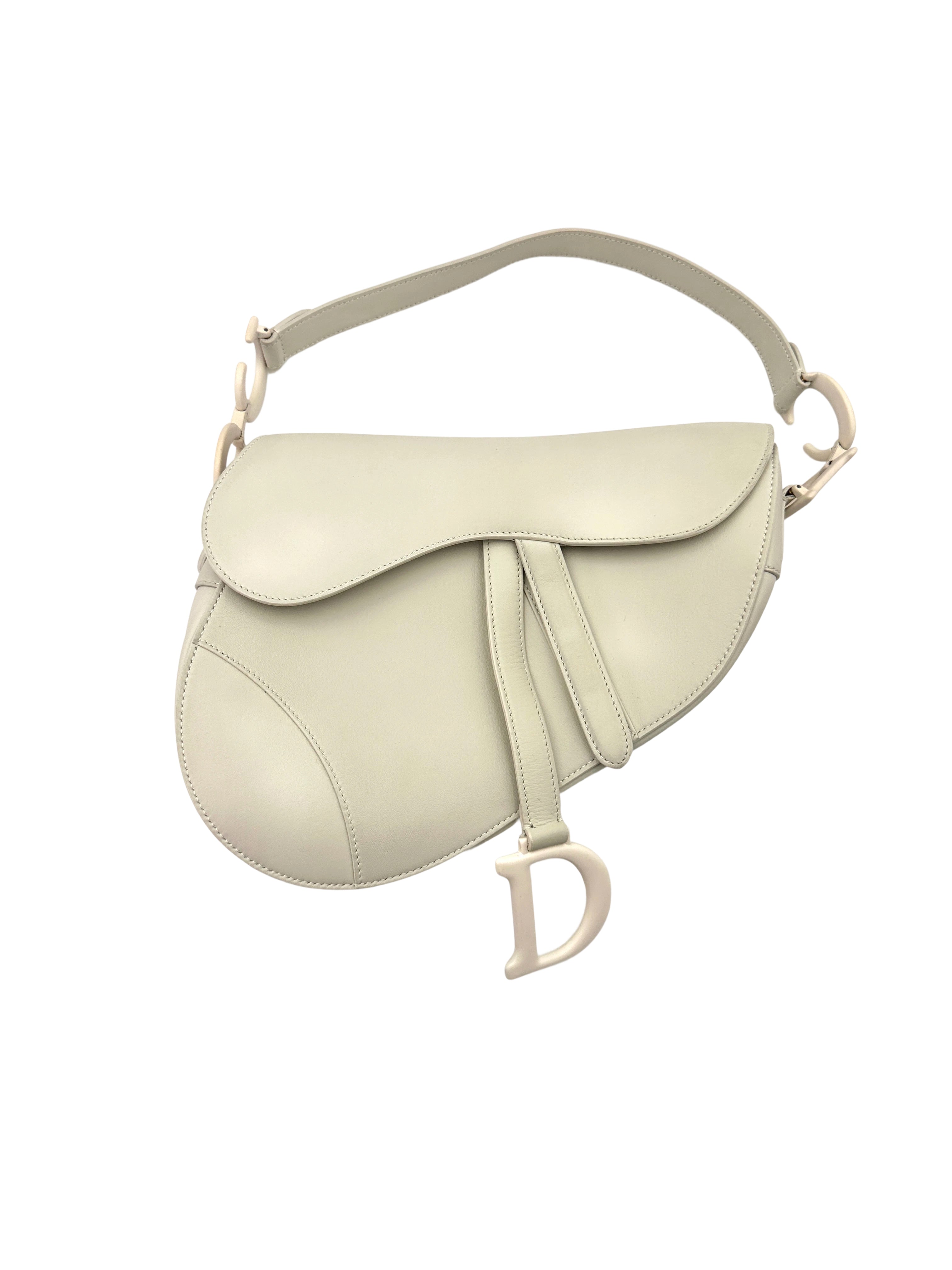 Christian Dior Ultra Matte White Leather Medium Size Saddle Bag DR642