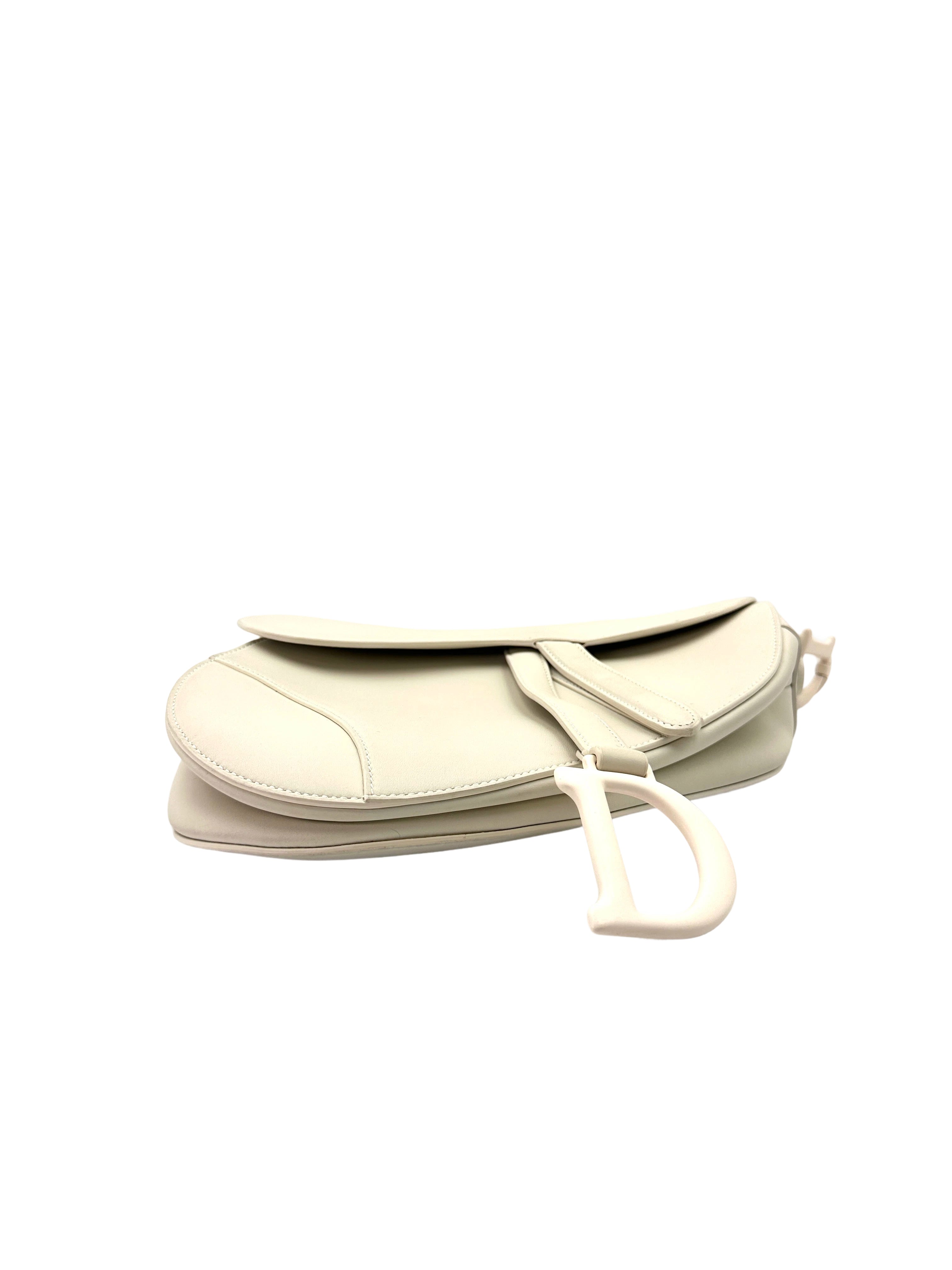 Christian Dior Ultra Matte White Leather Medium Size Saddle Bag DR642