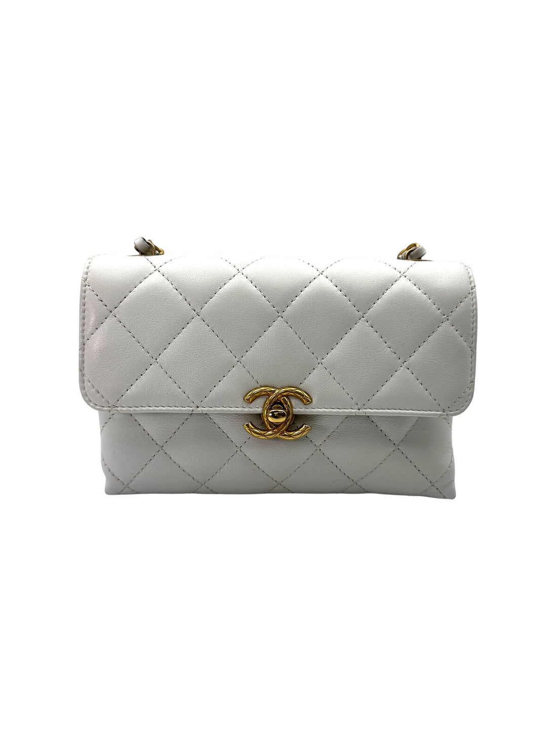 Chanel 22S White Quilted Leather Chain Top Handle Flap Bag With Gold Hardware(X6***12) IRIS128