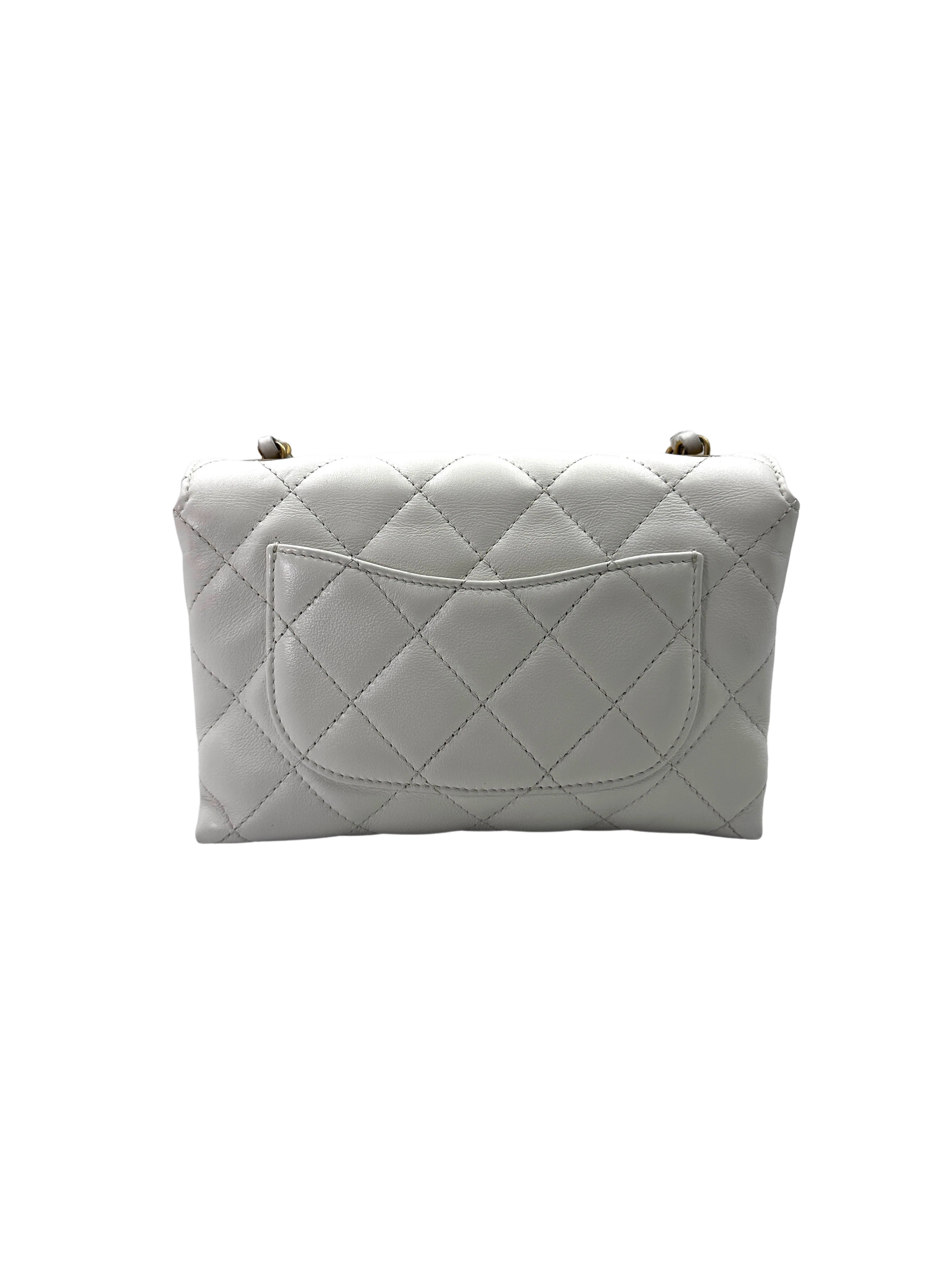 Chanel 22S White Quilted Leather Chain Top Handle Flap Bag With Gold Hardware(X6***12) IRIS128