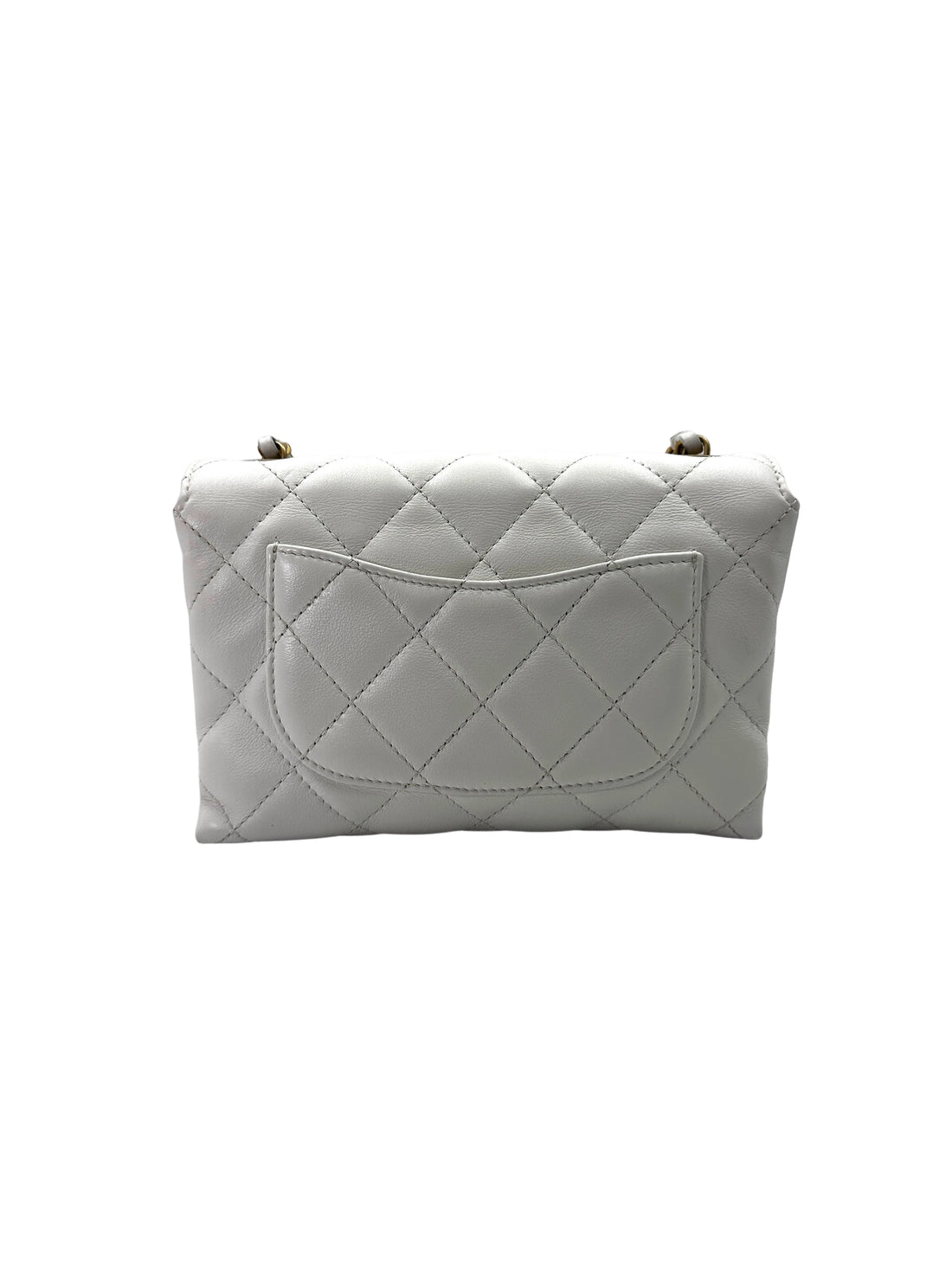 Chanel 22S White Quilted Leather Chain Top Handle Flap Bag With Gold Hardware(X6***12) IRIS128
