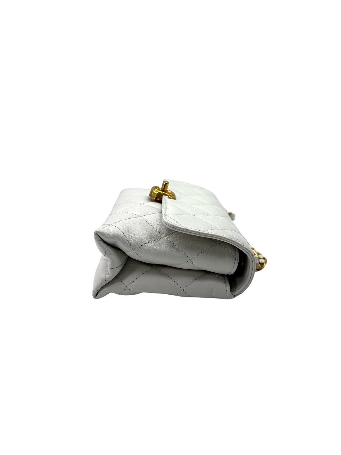 Chanel 22S White Quilted Leather Chain Top Handle Flap Bag With Gold Hardware(X6***12) IRIS128