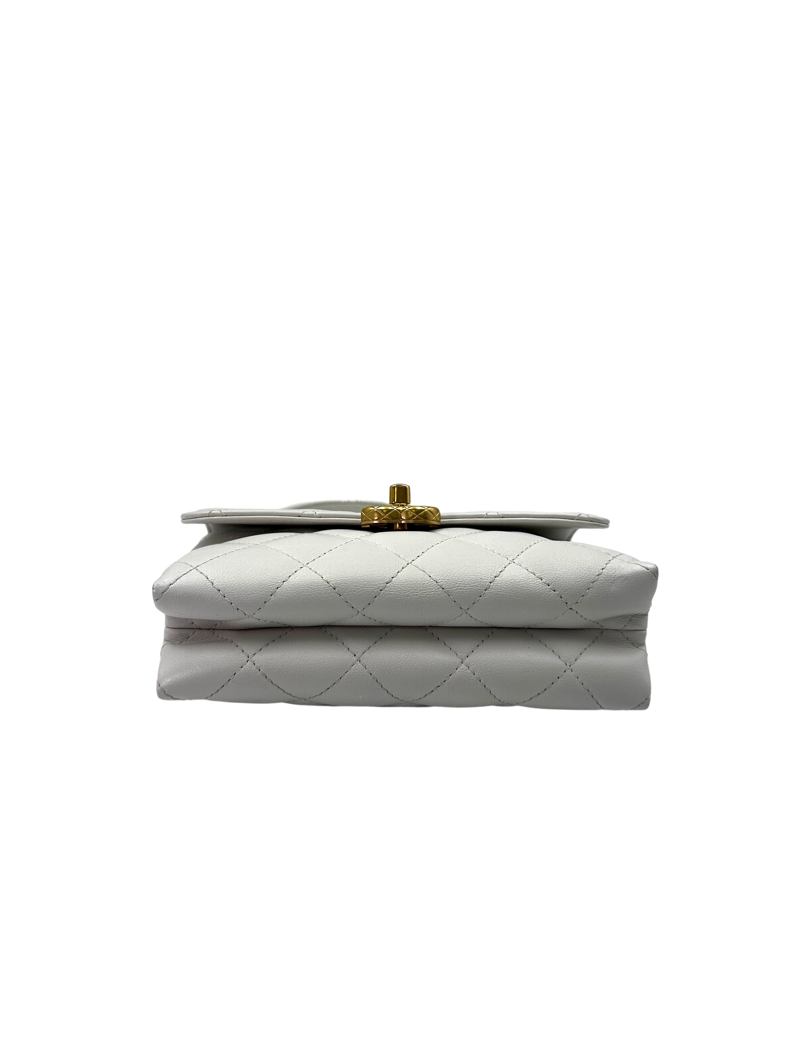Chanel 22S White Quilted Leather Chain Top Handle Flap Bag With Gold Hardware(X6***12) IRIS128