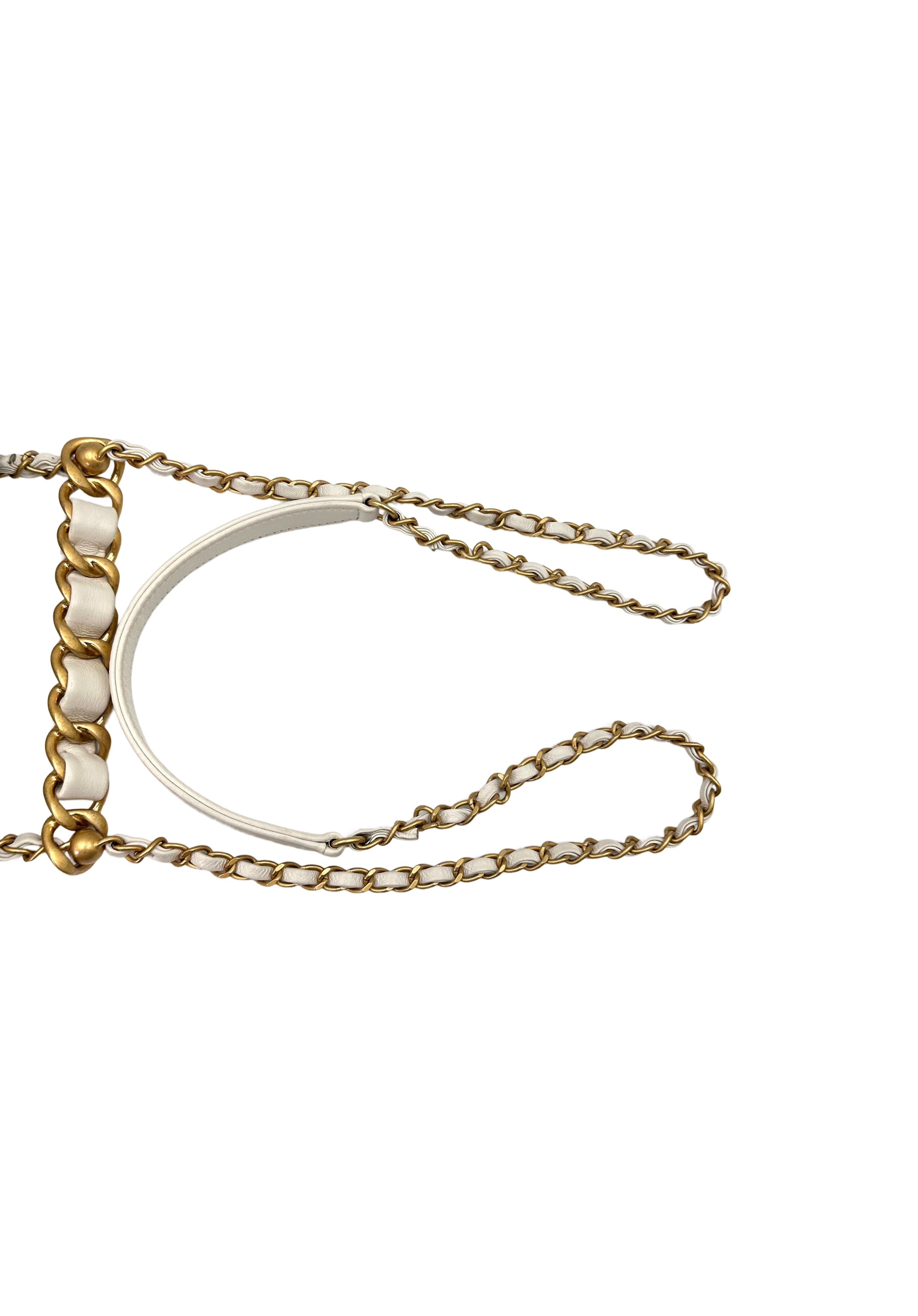 Chanel 22S White Quilted Leather Chain Top Handle Flap Bag With Gold Hardware(X6***12) IRIS128