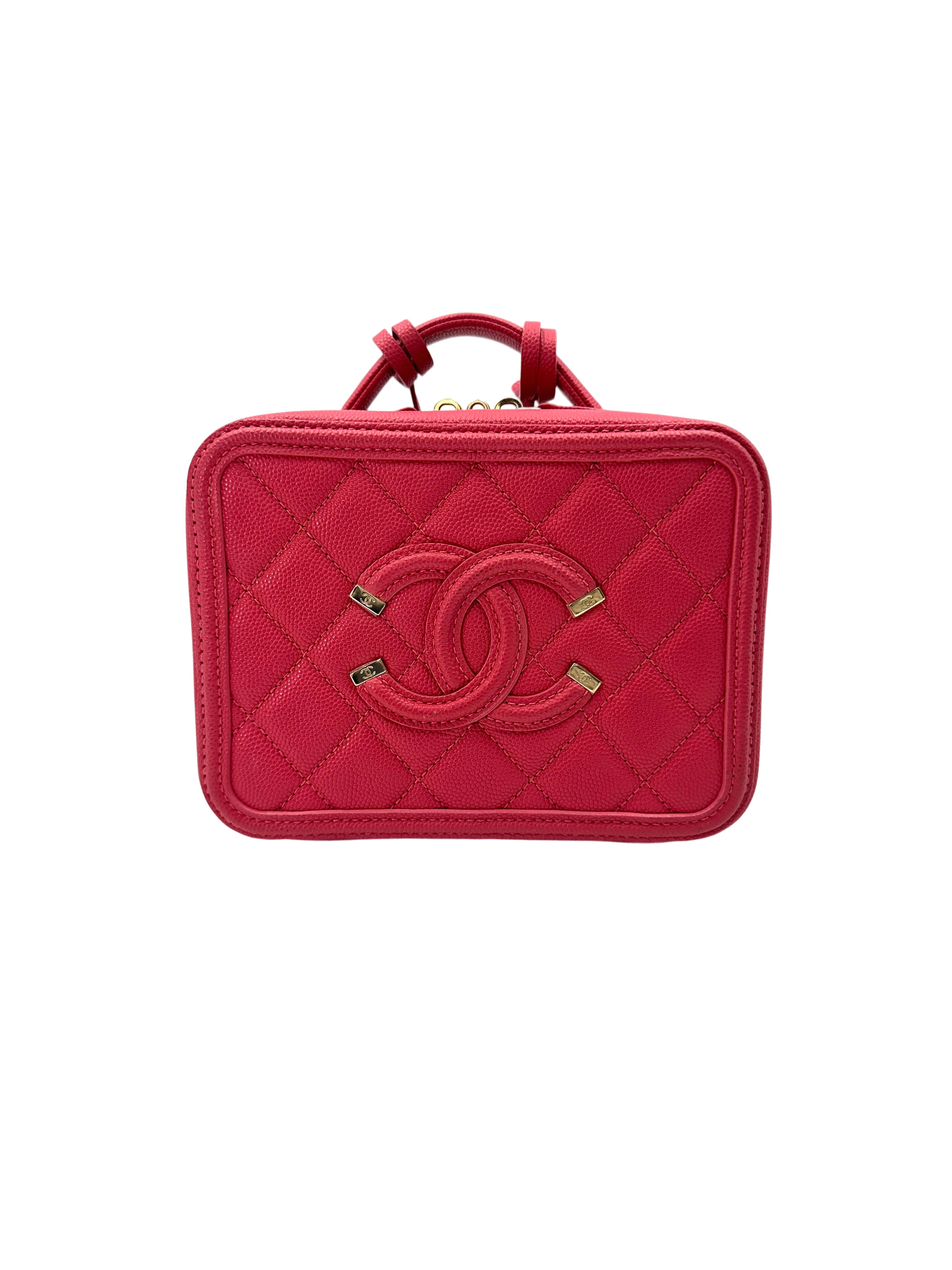 Chanel CC Filigree Red Quilted Leather Top Handle Vanity Case(29***82) CC1690