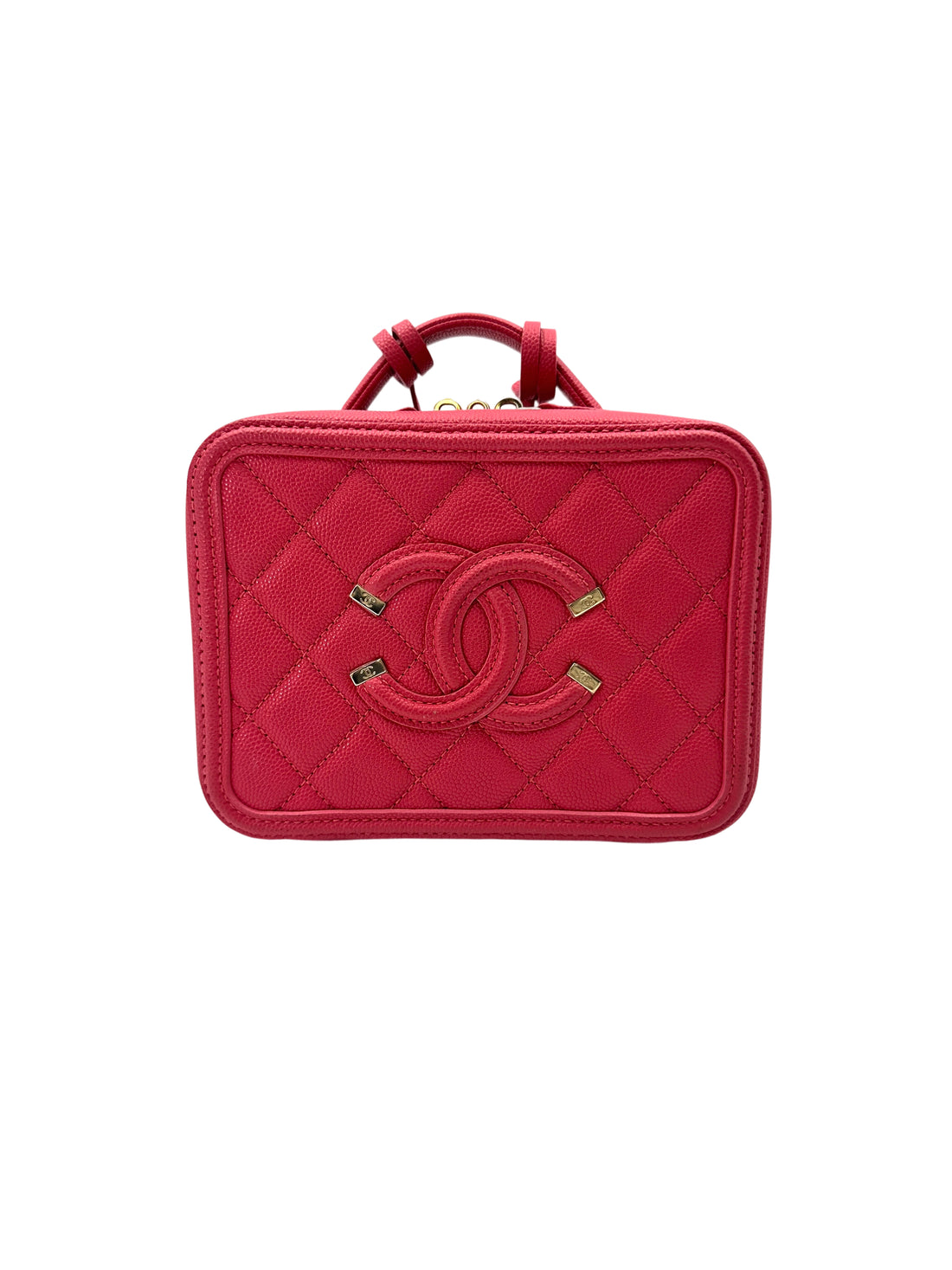 Chanel CC Filigree Red Quilted Leather Top Handle Vanity Case(29***82) CC1690