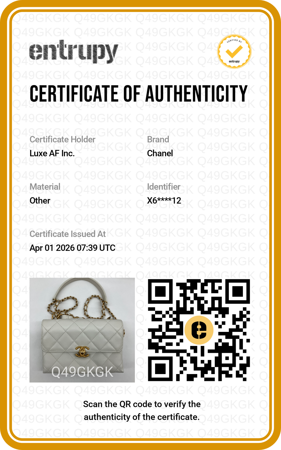 Chanel 22S White Quilted Leather Chain Top Handle Flap Bag With Gold Hardware(X6***12) IRIS128