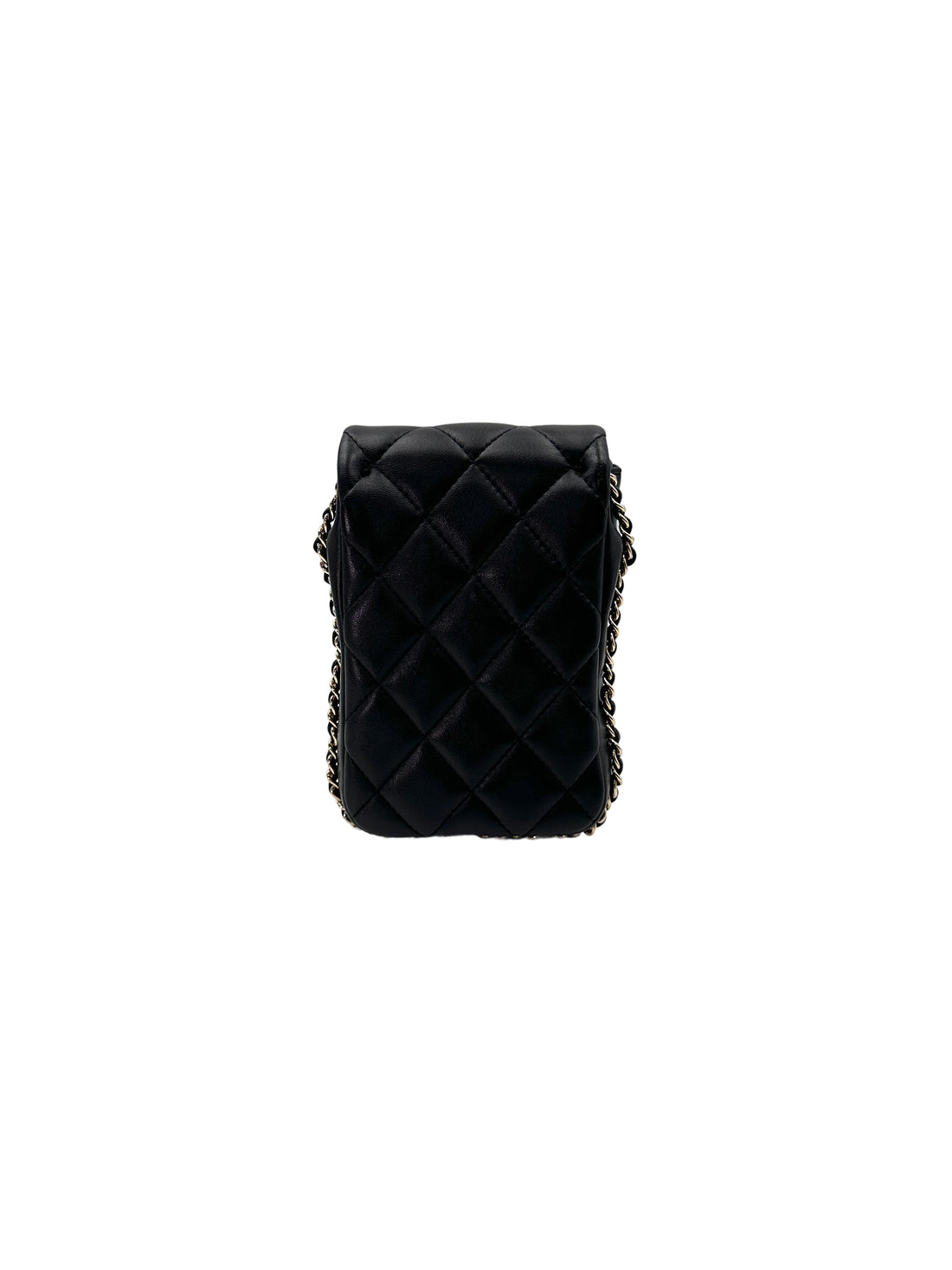 Chanel 20P Black Quilted Leather Phone Holder With Pearl Chain(29***77) CC1694