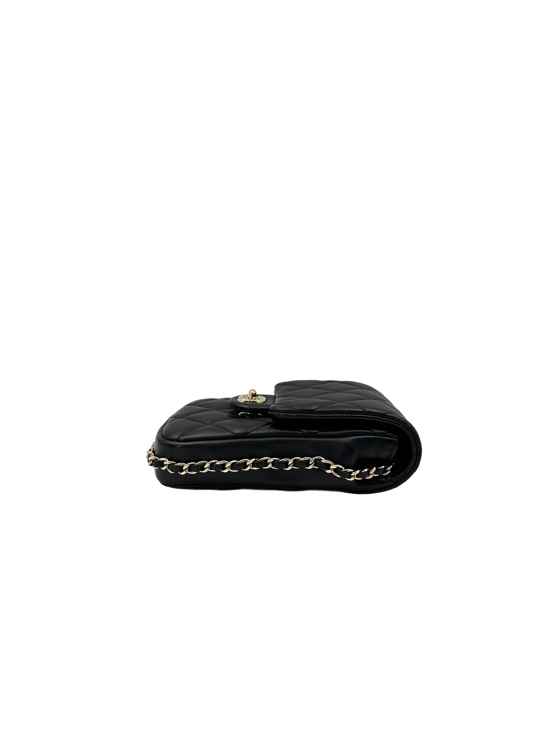 Chanel 20P Black Quilted Leather Phone Holder With Pearl Chain(29***77) CC1694