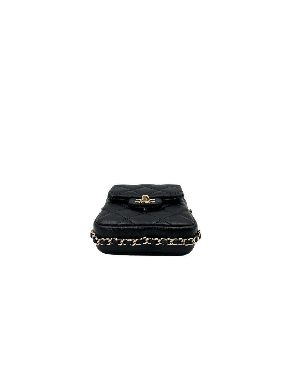 Chanel 20P Black Quilted Leather Phone Holder With Pearl Chain(29***77) CC1694