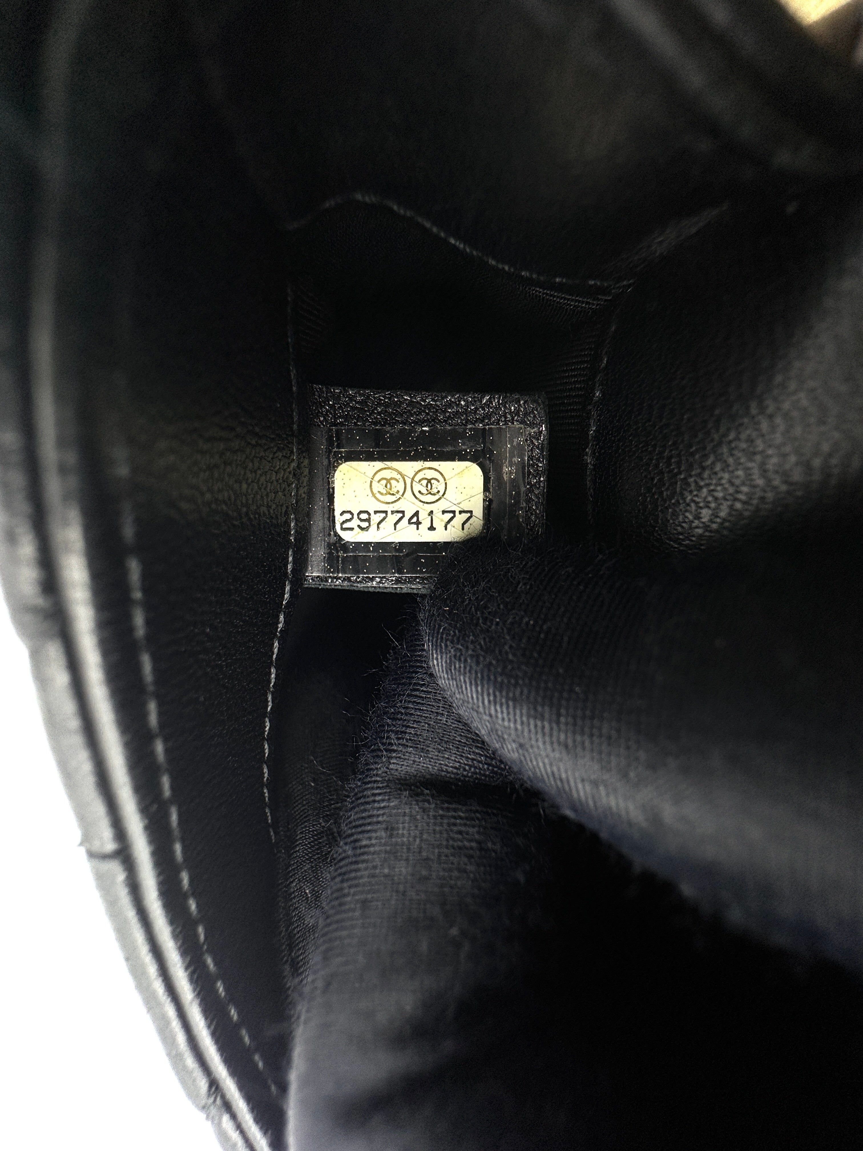 Chanel 20P Black Quilted Leather Phone Holder With Pearl Chain(29***77) CC1694