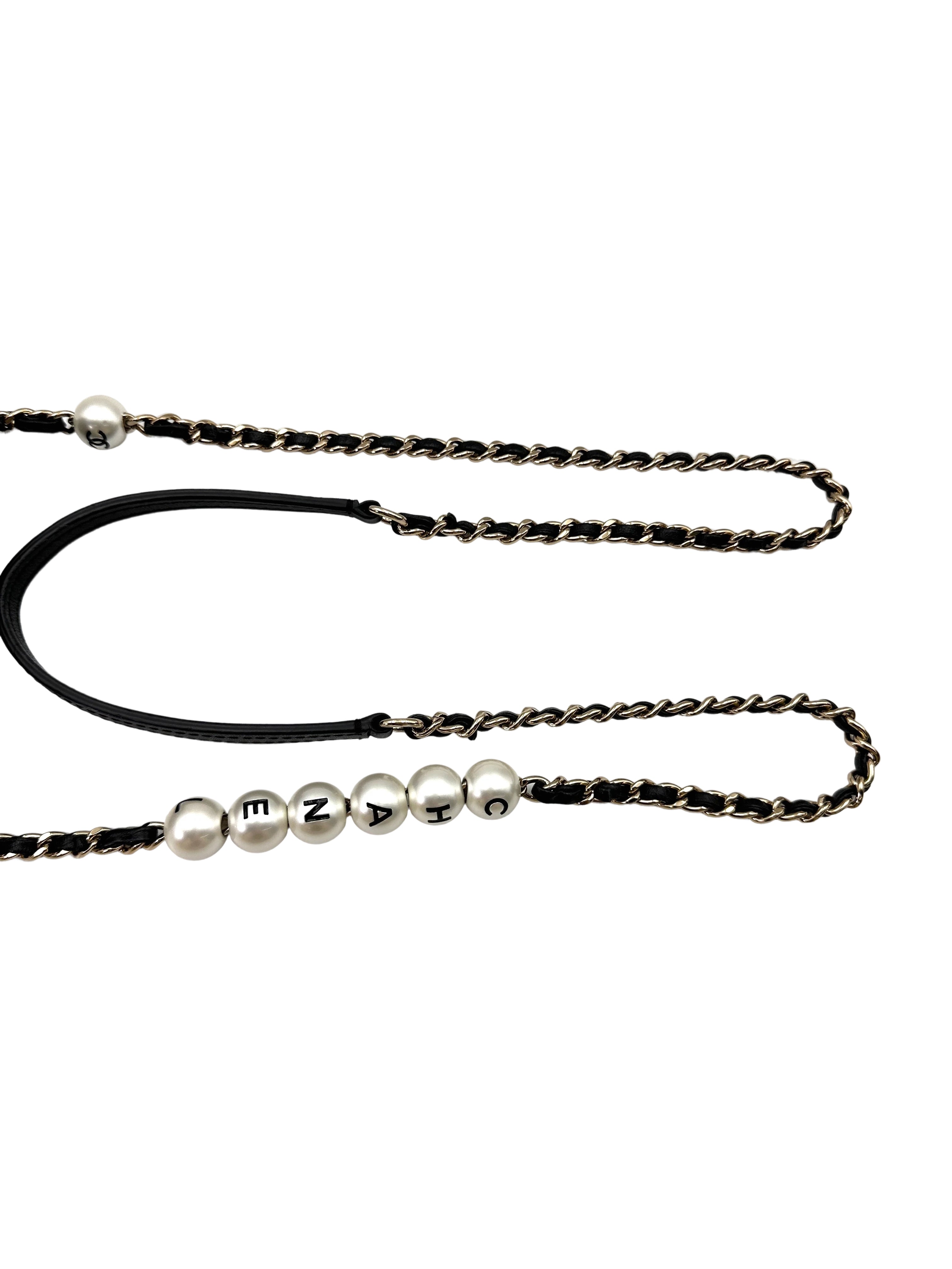 Chanel 20P Black Quilted Leather Phone Holder With Pearl Chain(29***77) CC1694