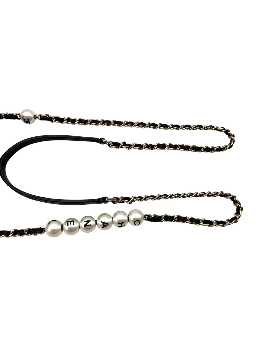 Chanel 20P Black Quilted Leather Phone Holder With Pearl Chain(29***77) CC1694