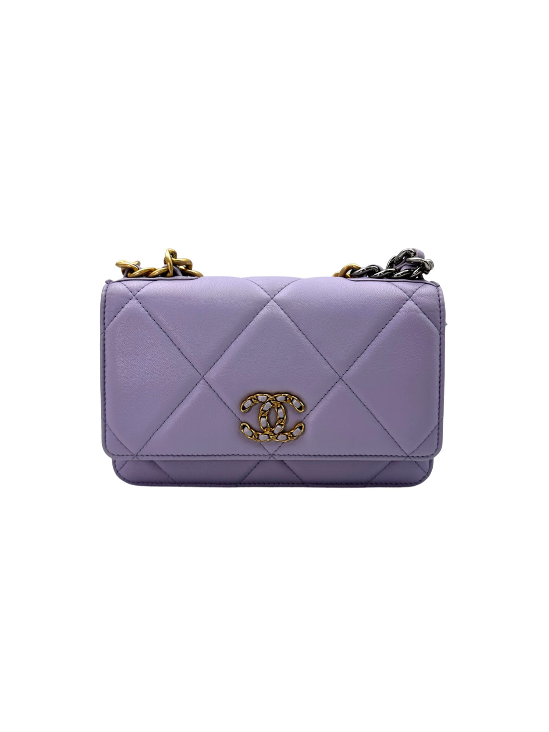 Chanel 21K 19 Light Purple Quilted Leather Wallet On Chain(N3***6L) IRIS131