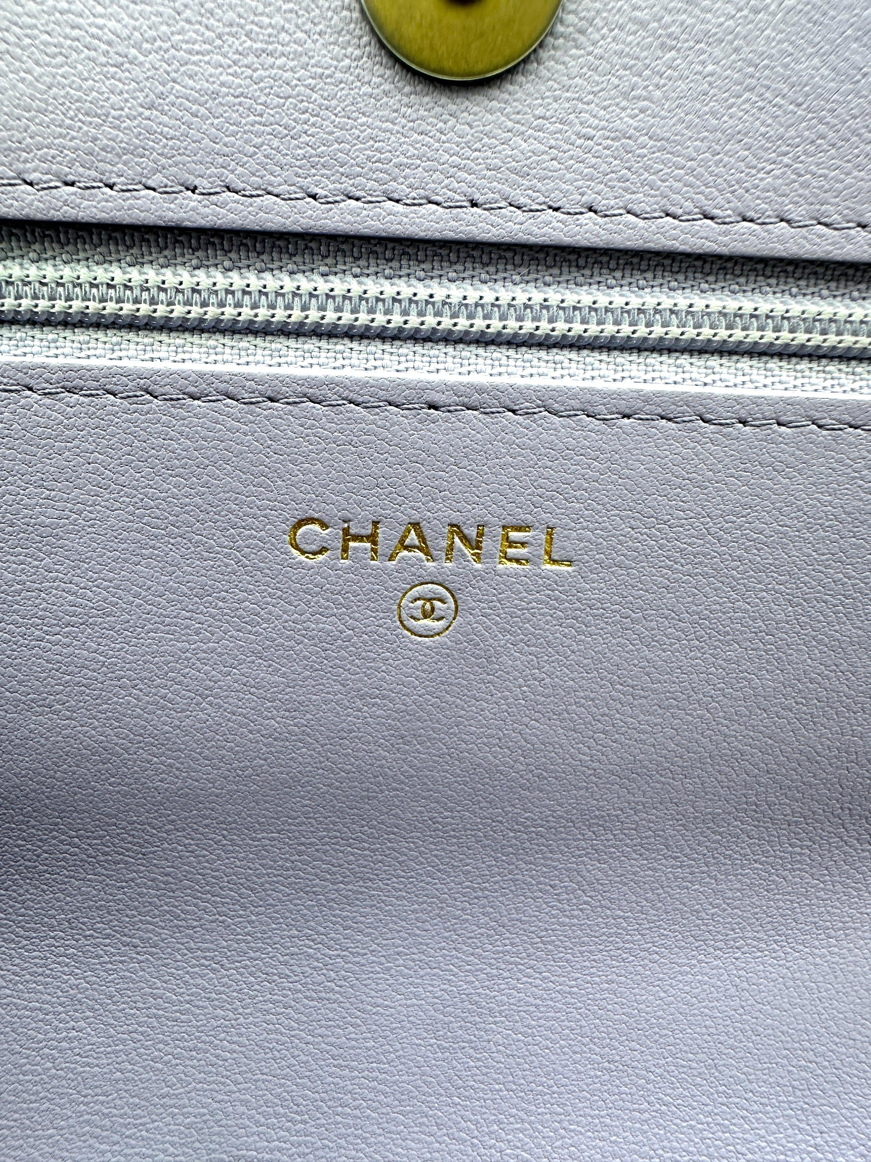 Chanel 21K 19 Light Purple Quilted Leather Wallet On Chain(N3***6L) IRIS131