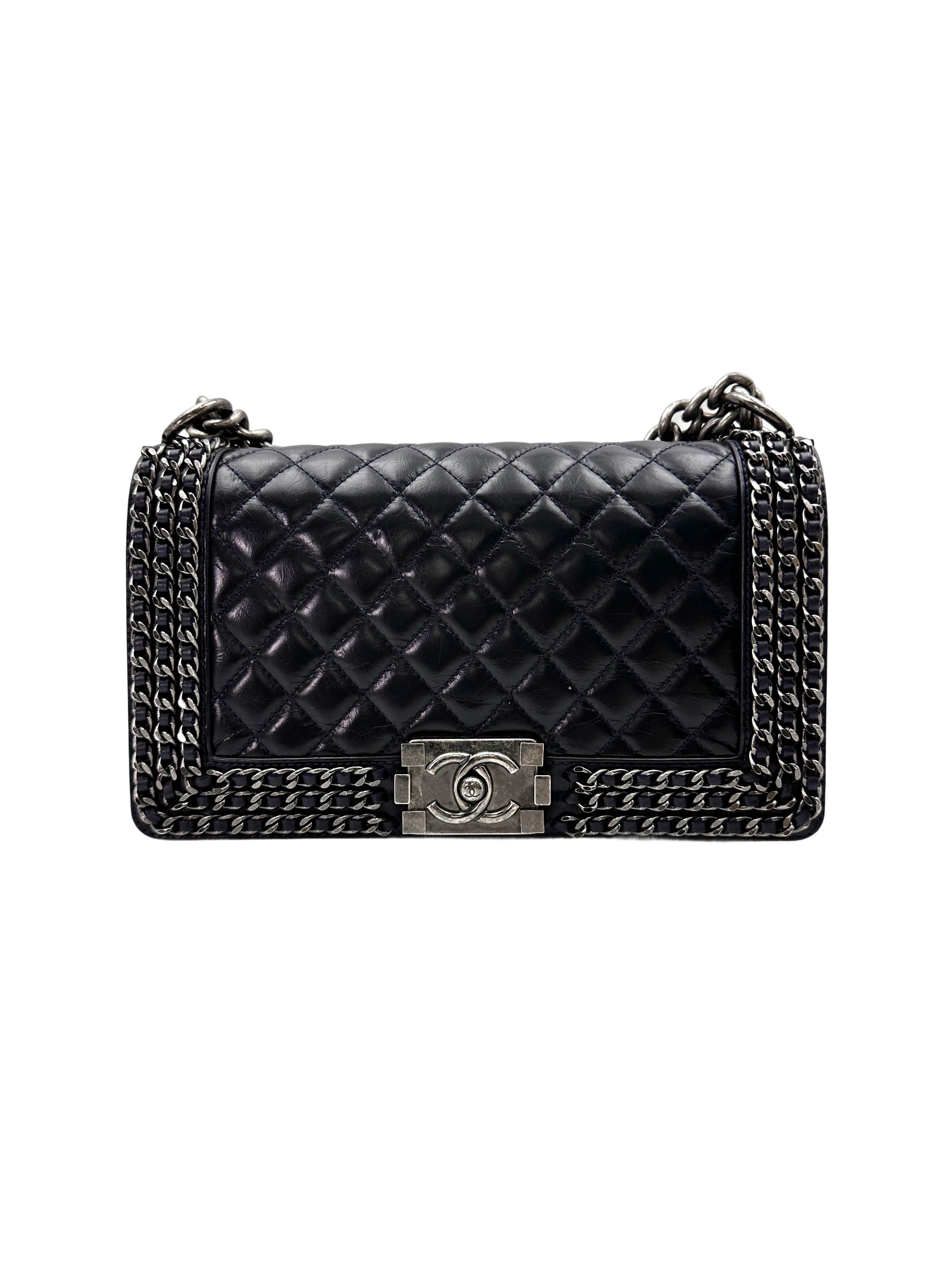 Chanel LeBoy Black Quilted Leather Flap Bag With Braided Chain Trim(23***71) CC1696