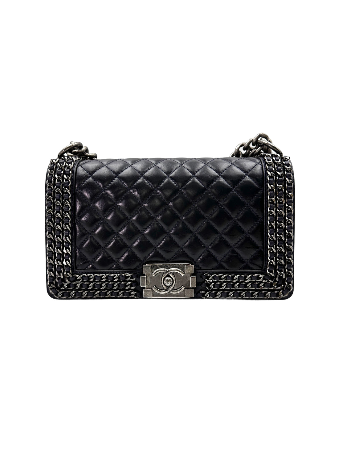 Chanel LeBoy Black Quilted Leather Flap Bag With Braided Chain Trim(23***71) CC1696