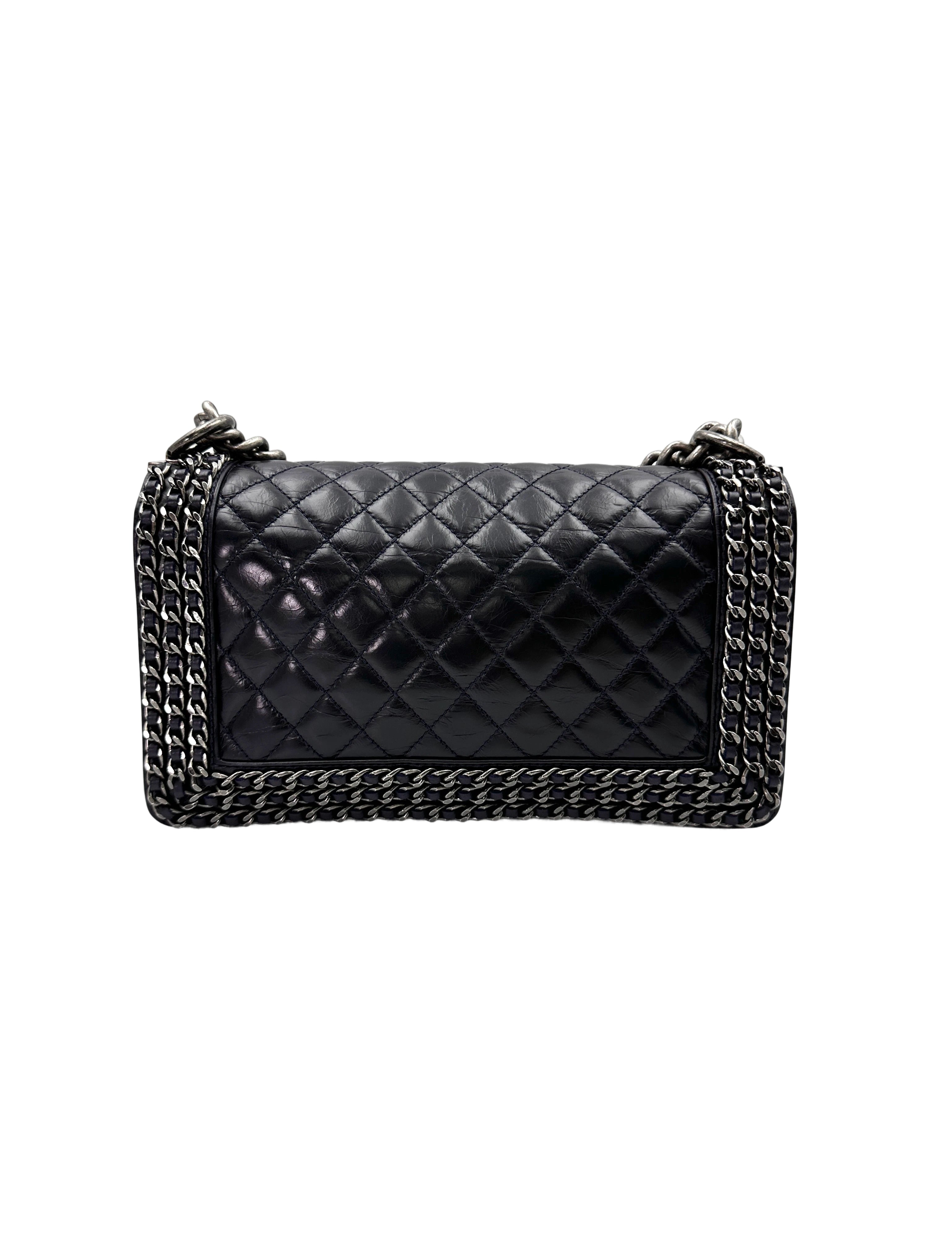 Chanel LeBoy Black Quilted Leather Flap Bag With Braided Chain Trim(23***71) CC1696