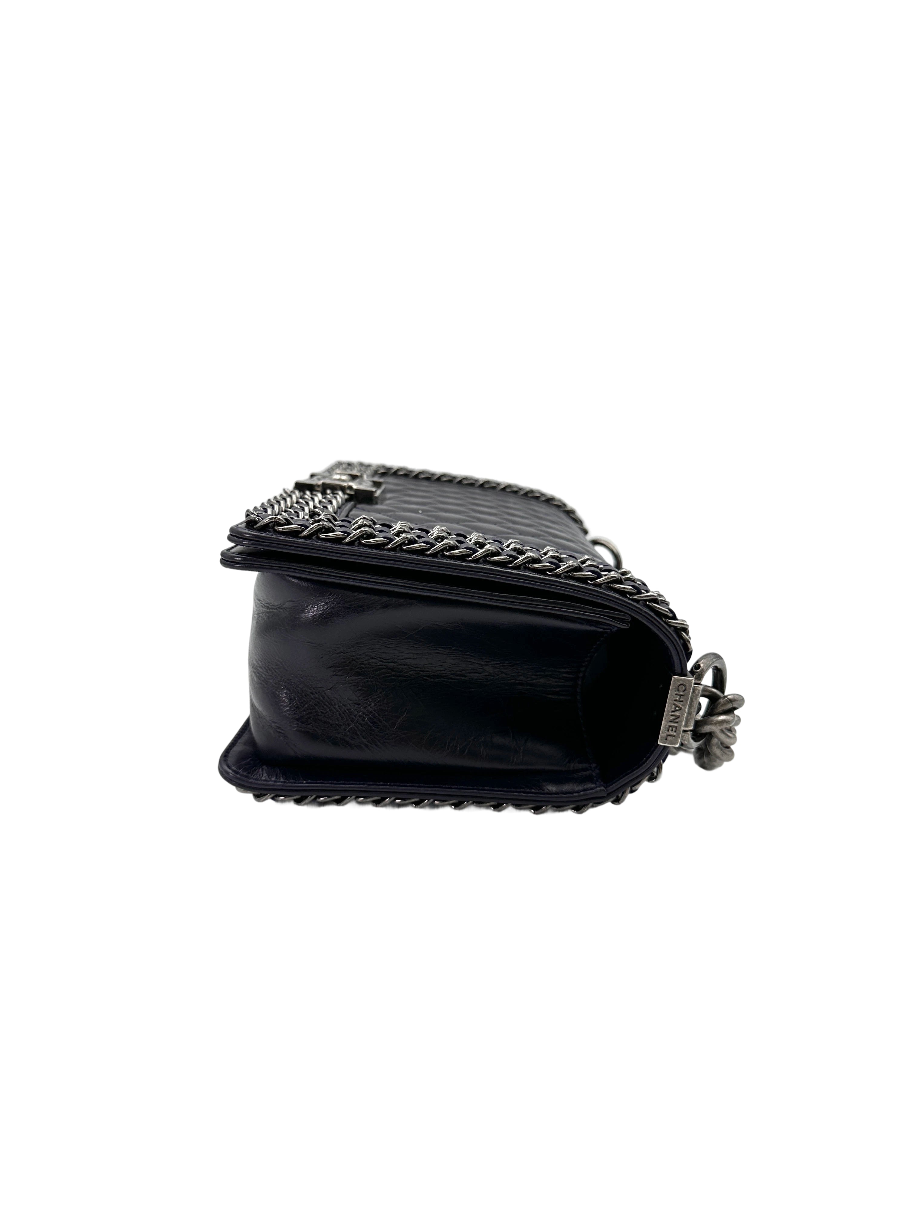 Chanel LeBoy Black Quilted Leather Flap Bag With Braided Chain Trim(23***71) CC1696
