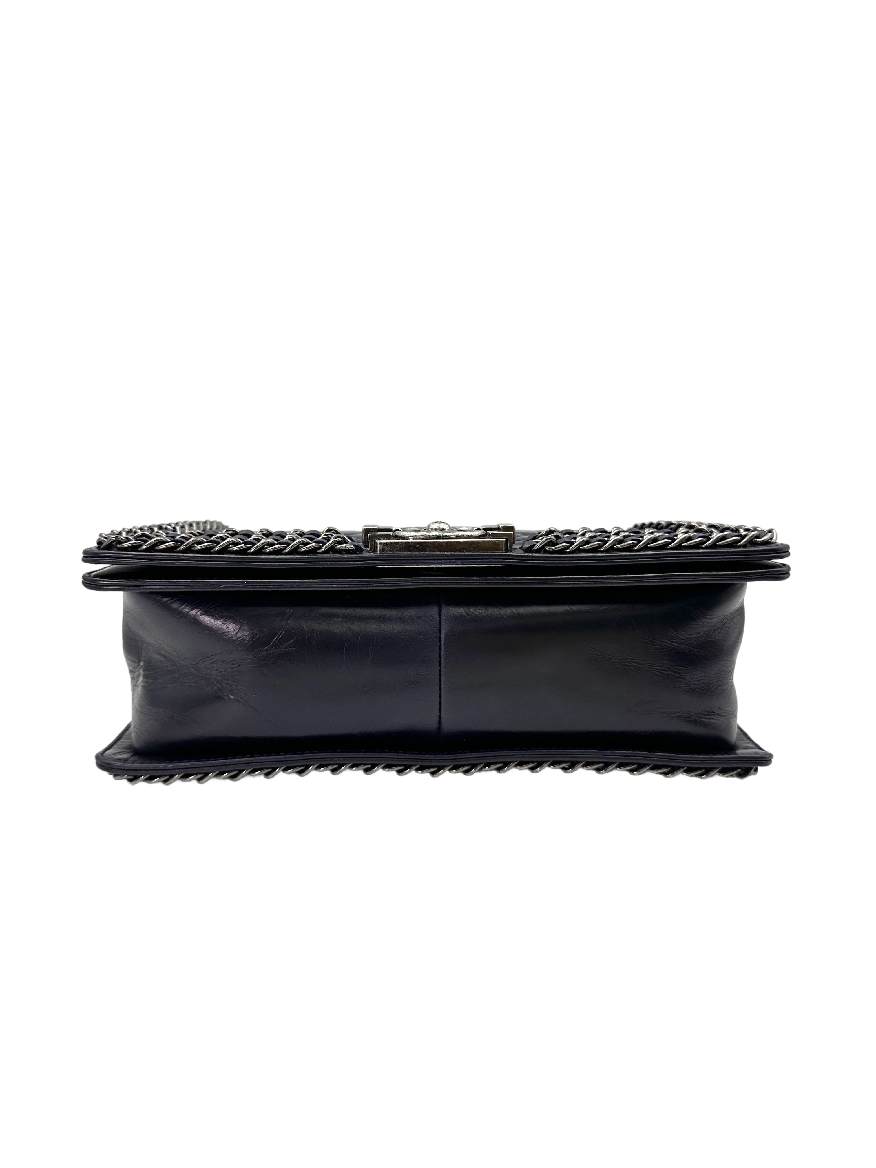 Chanel LeBoy Black Quilted Leather Flap Bag With Braided Chain Trim(23***71) CC1696