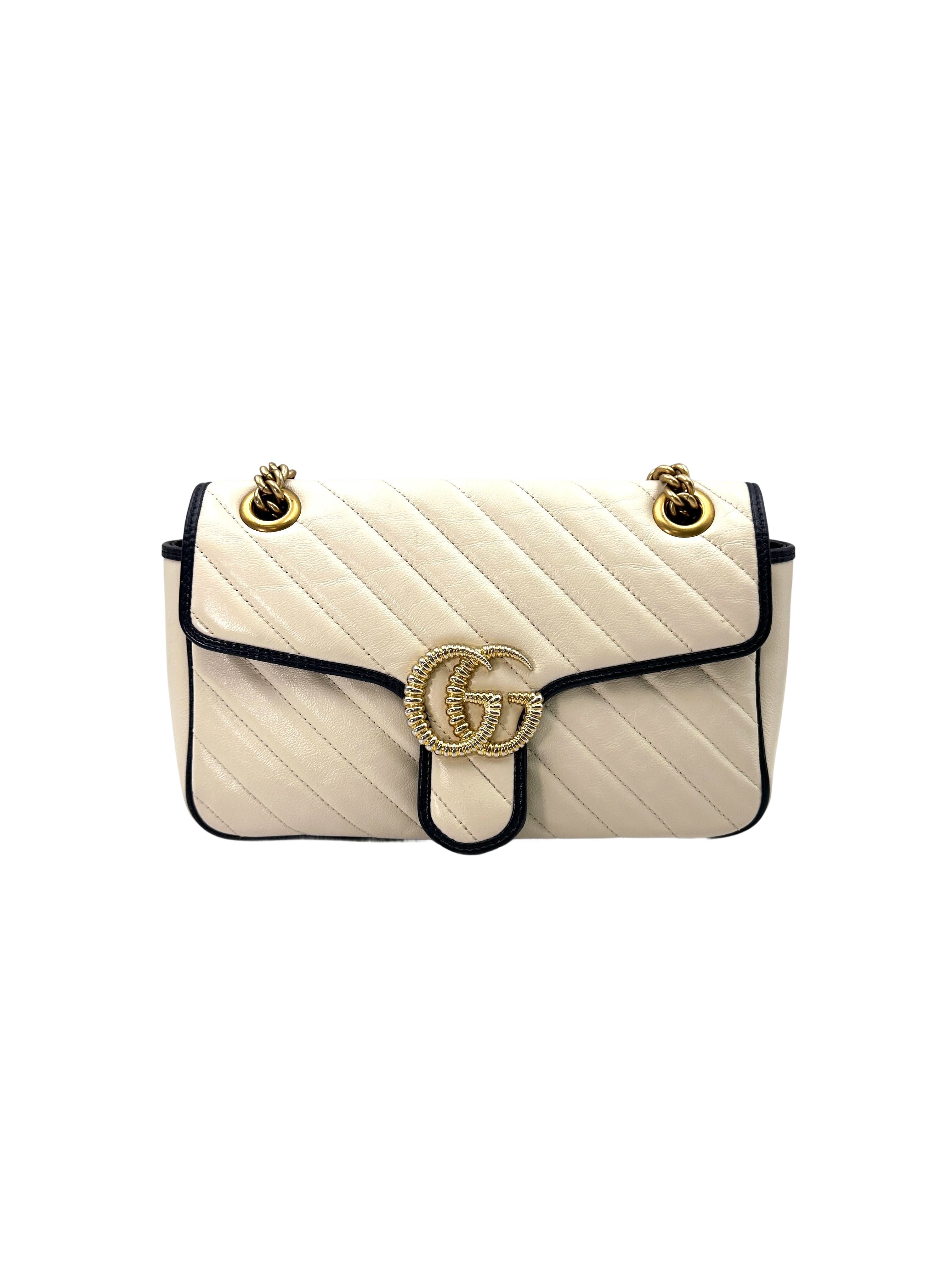 Gucci GG Marmont White/Navy Quilted Leather Chain Shoulder Bag GG832