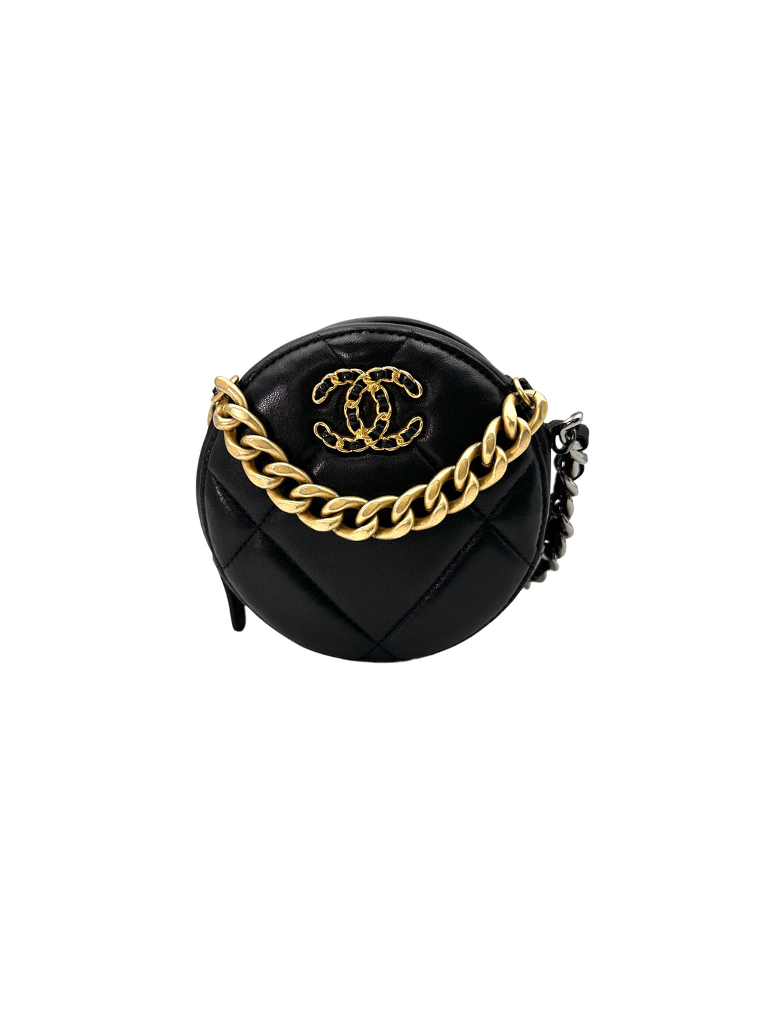 Chanel Black Quilted Leather Round Clutch With Chain(31***83) CC1698