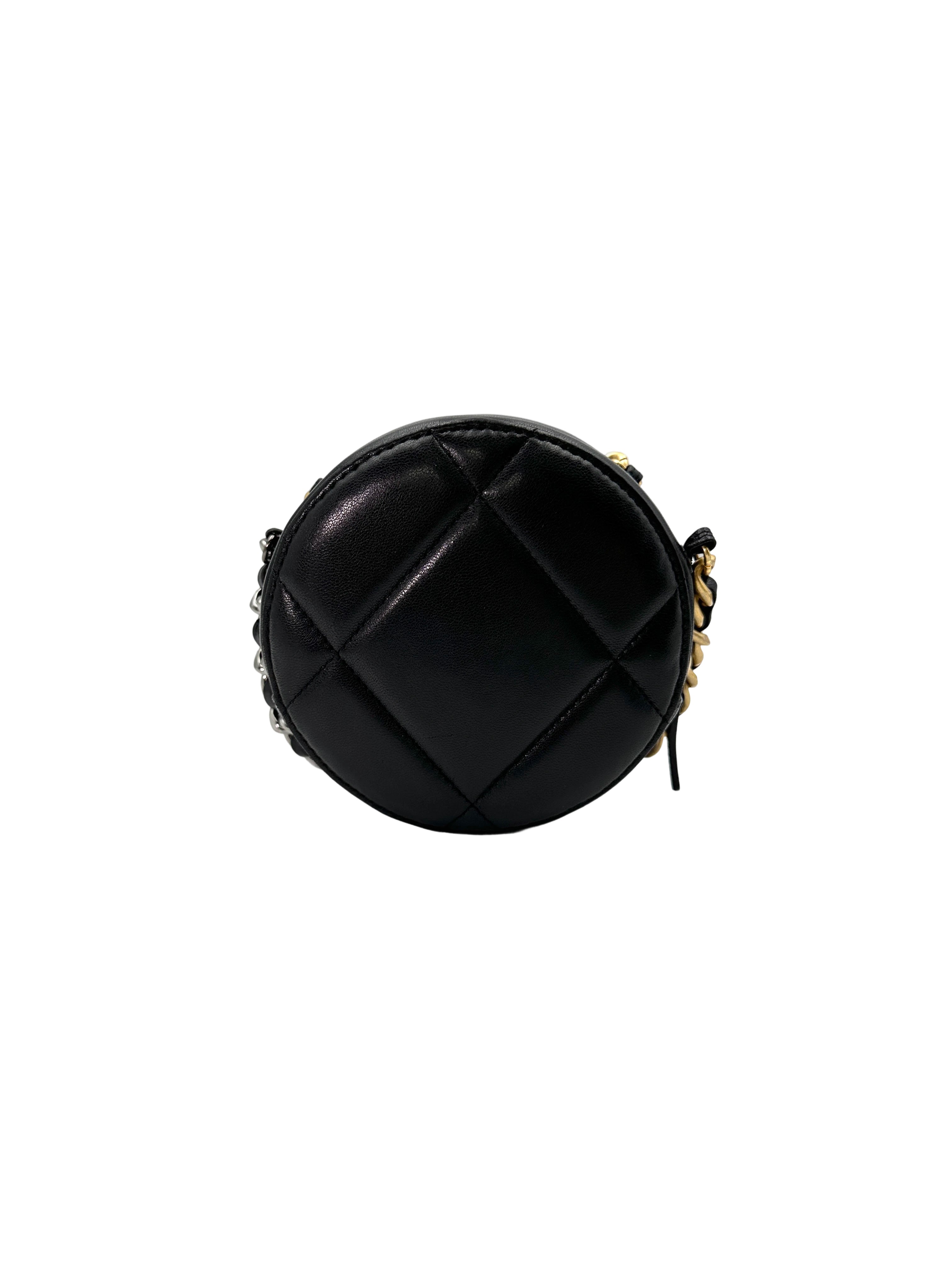 Chanel Black Quilted Leather Round Clutch With Chain(31***83) CC1698