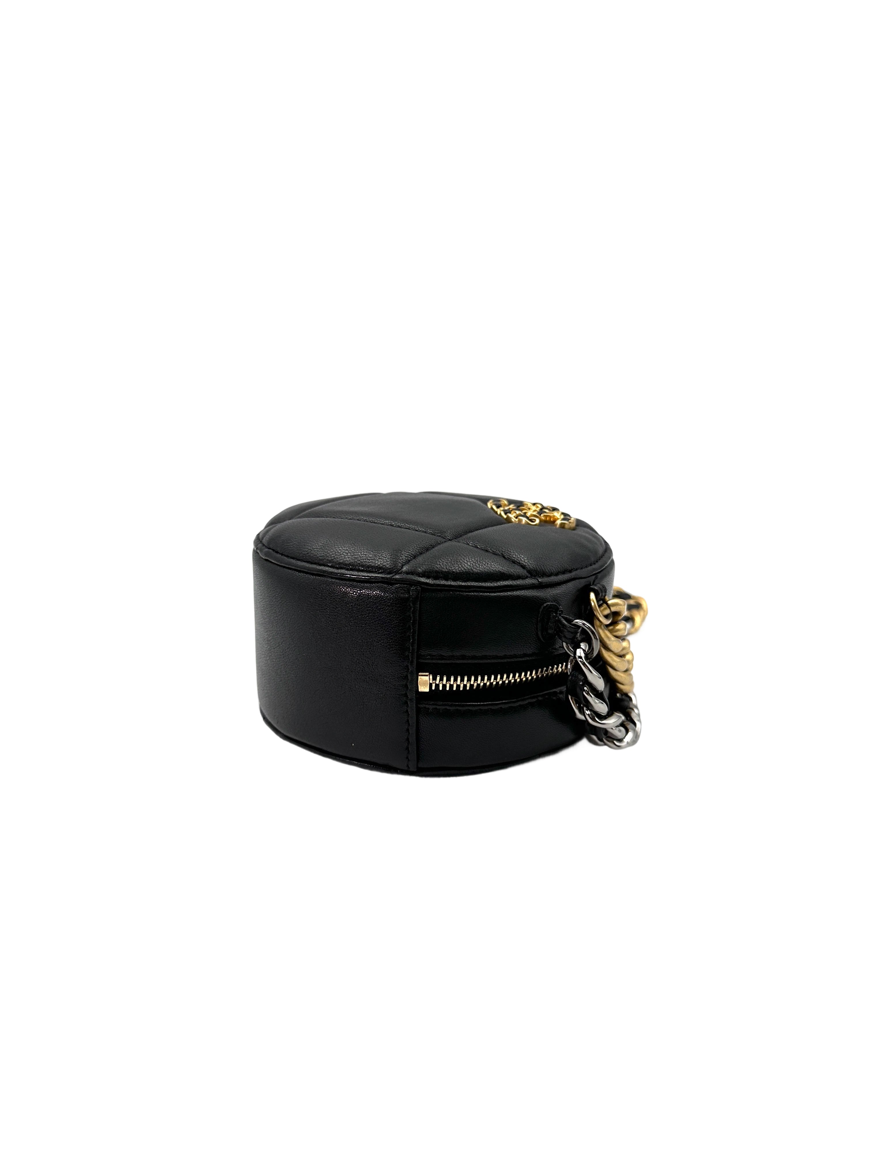 Chanel Black Quilted Leather Round Clutch With Chain(31***83) CC1698